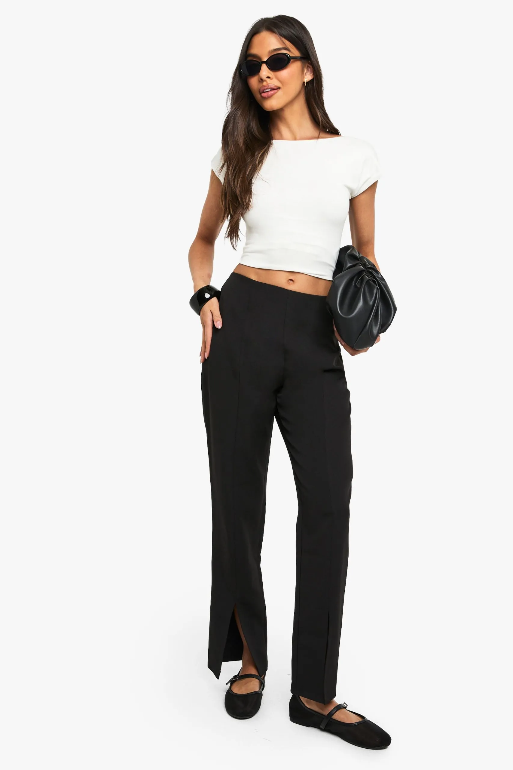 Split Front Slim Fit Tailored Trousers