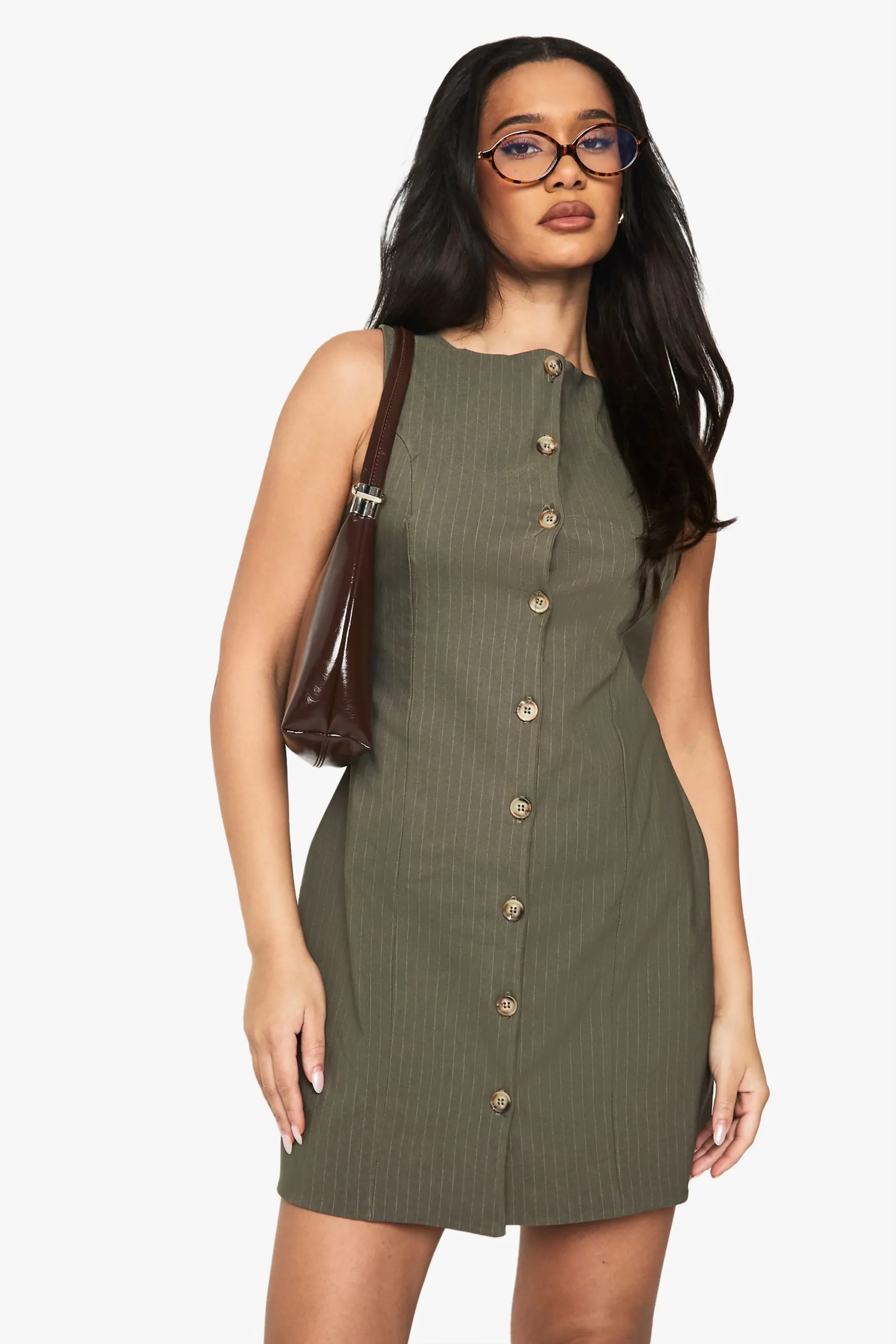 Pinstripe Bengaline Button Front Mini Dress