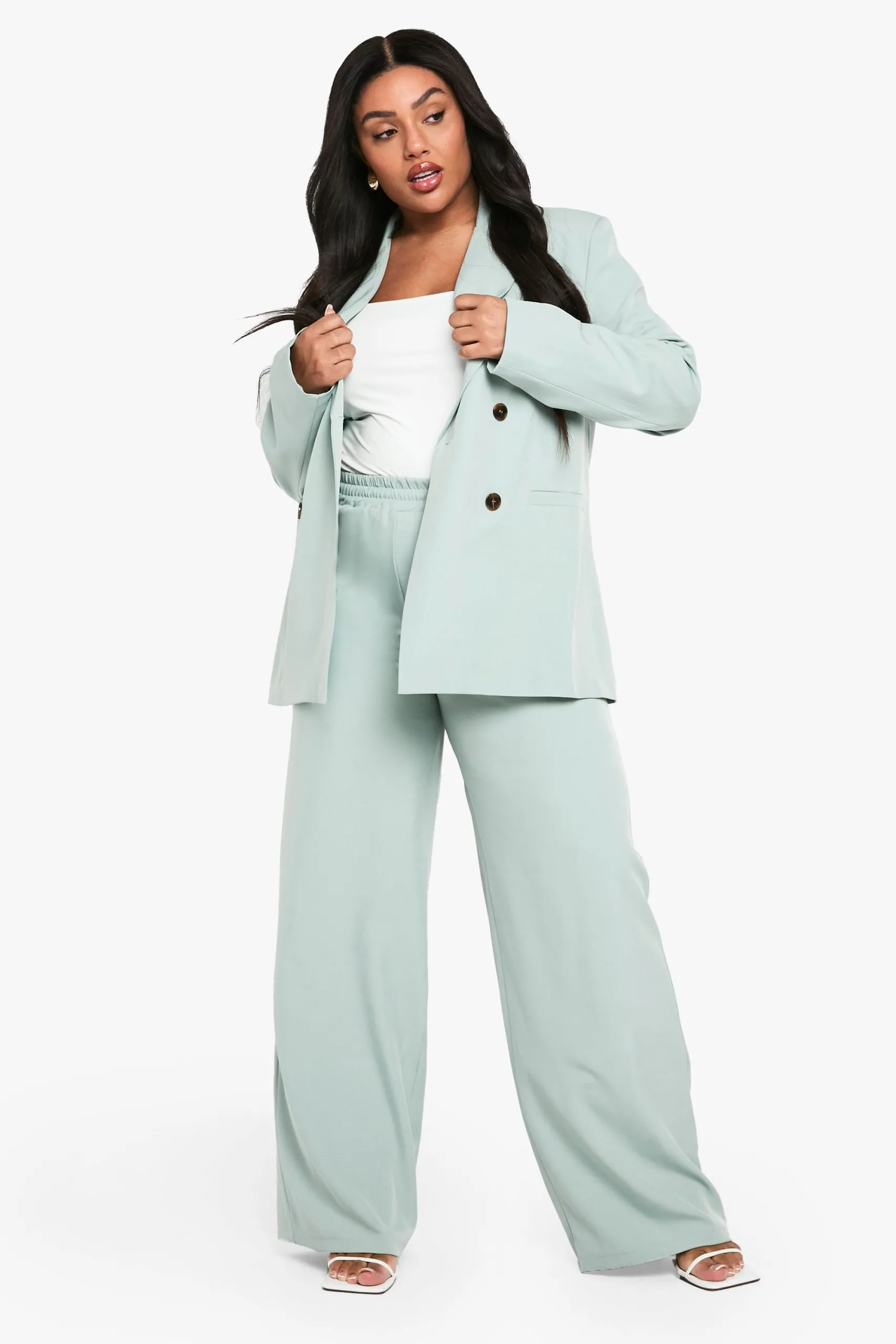 Plus Woven Tailored Elasticated Wide Leg Trouser