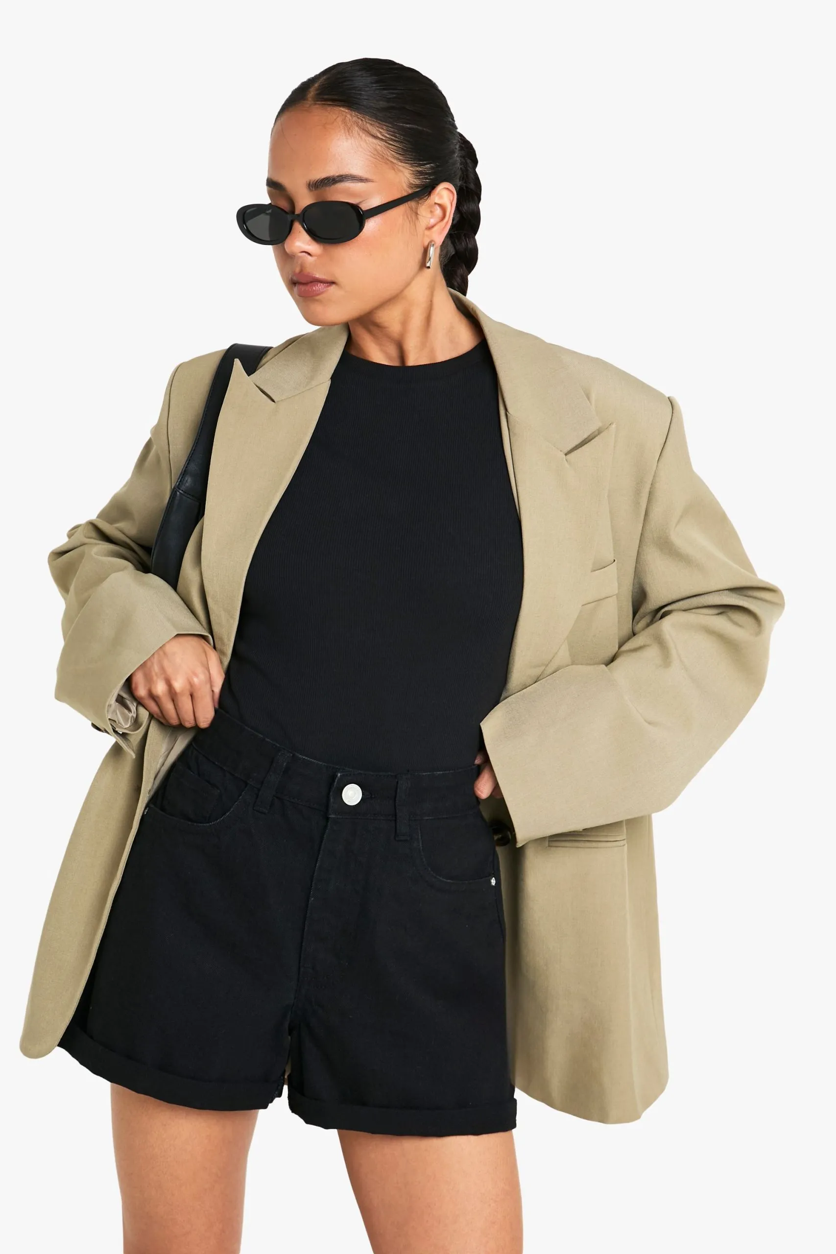 High Waisted Roll Hem Denim Shorts