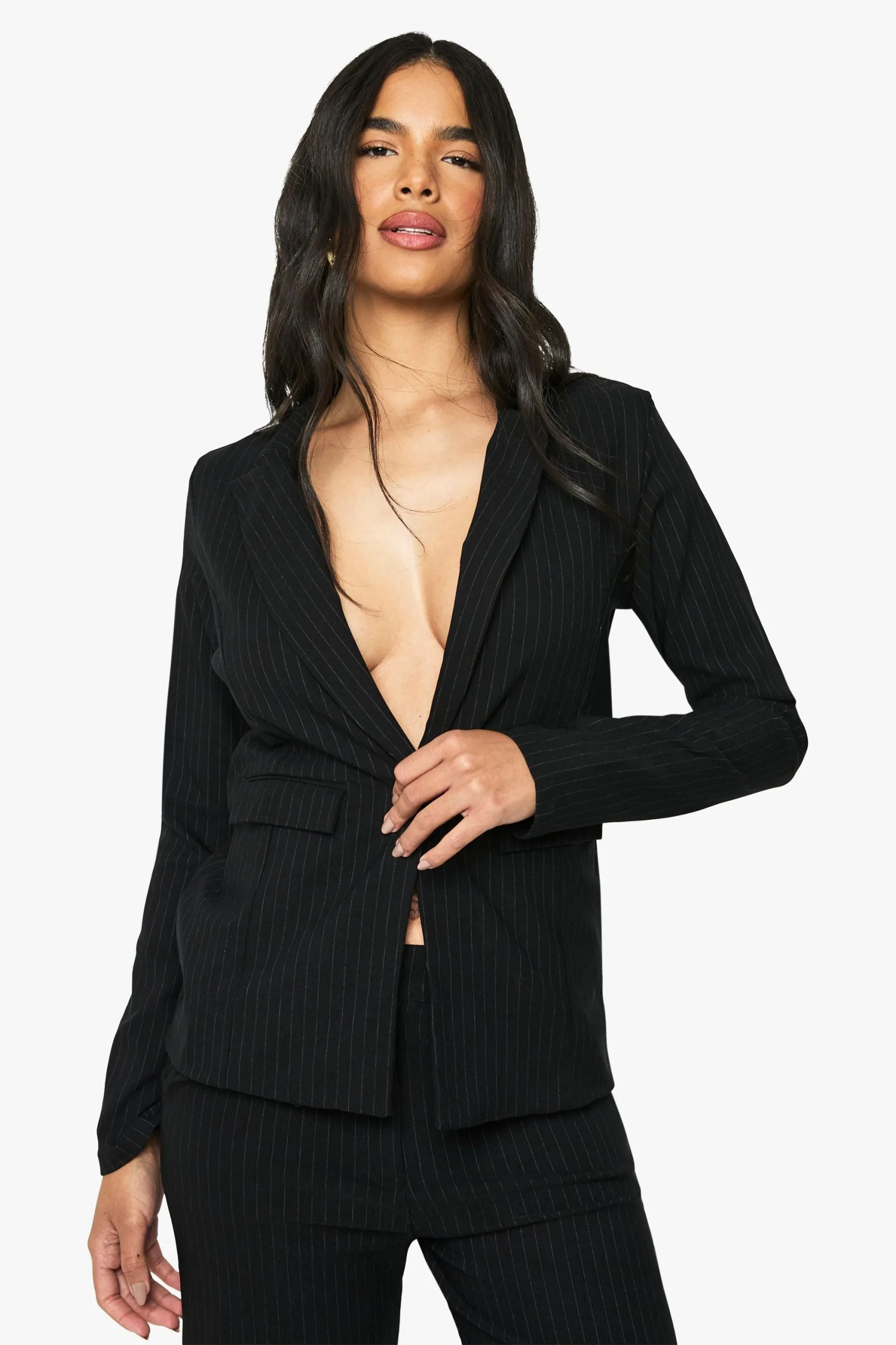 Pinstripe Bengaline Single Breasted Blazer