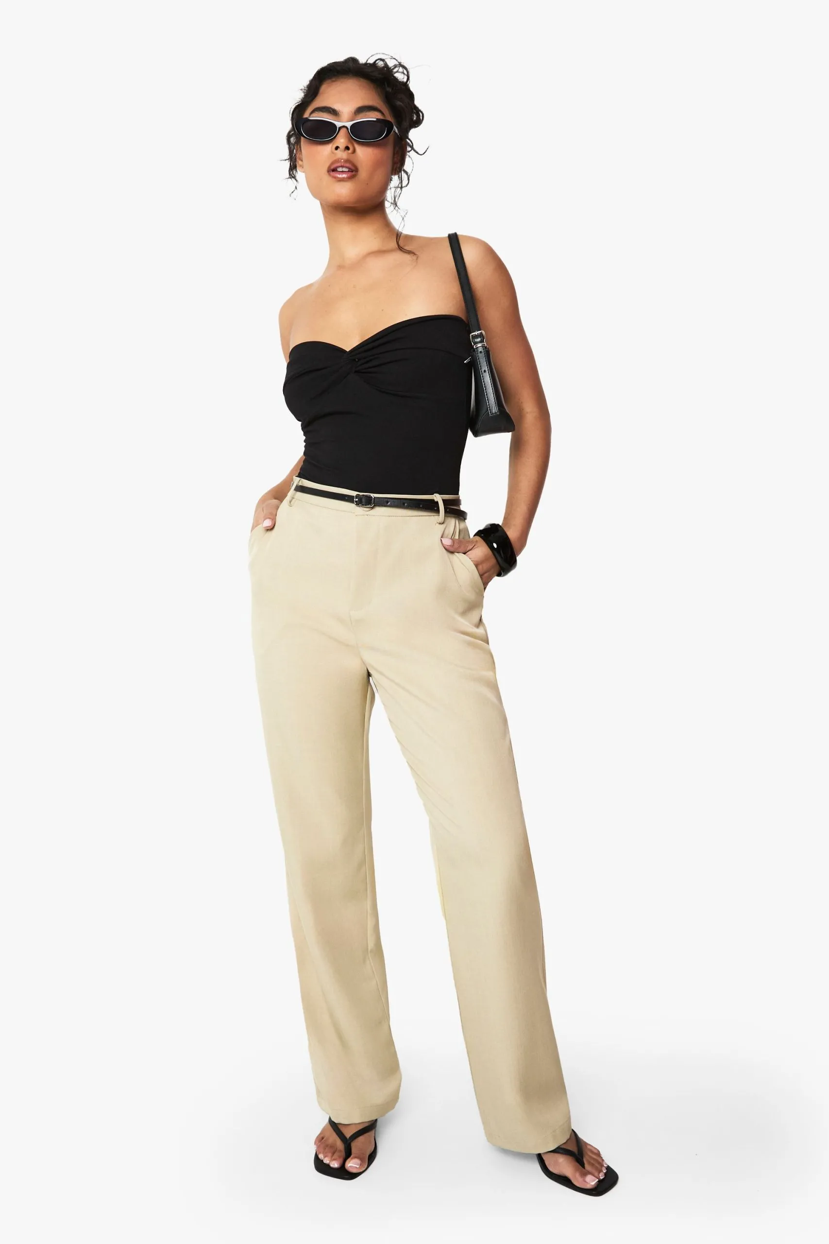 Belted Tailored Straight Leg Trouser
