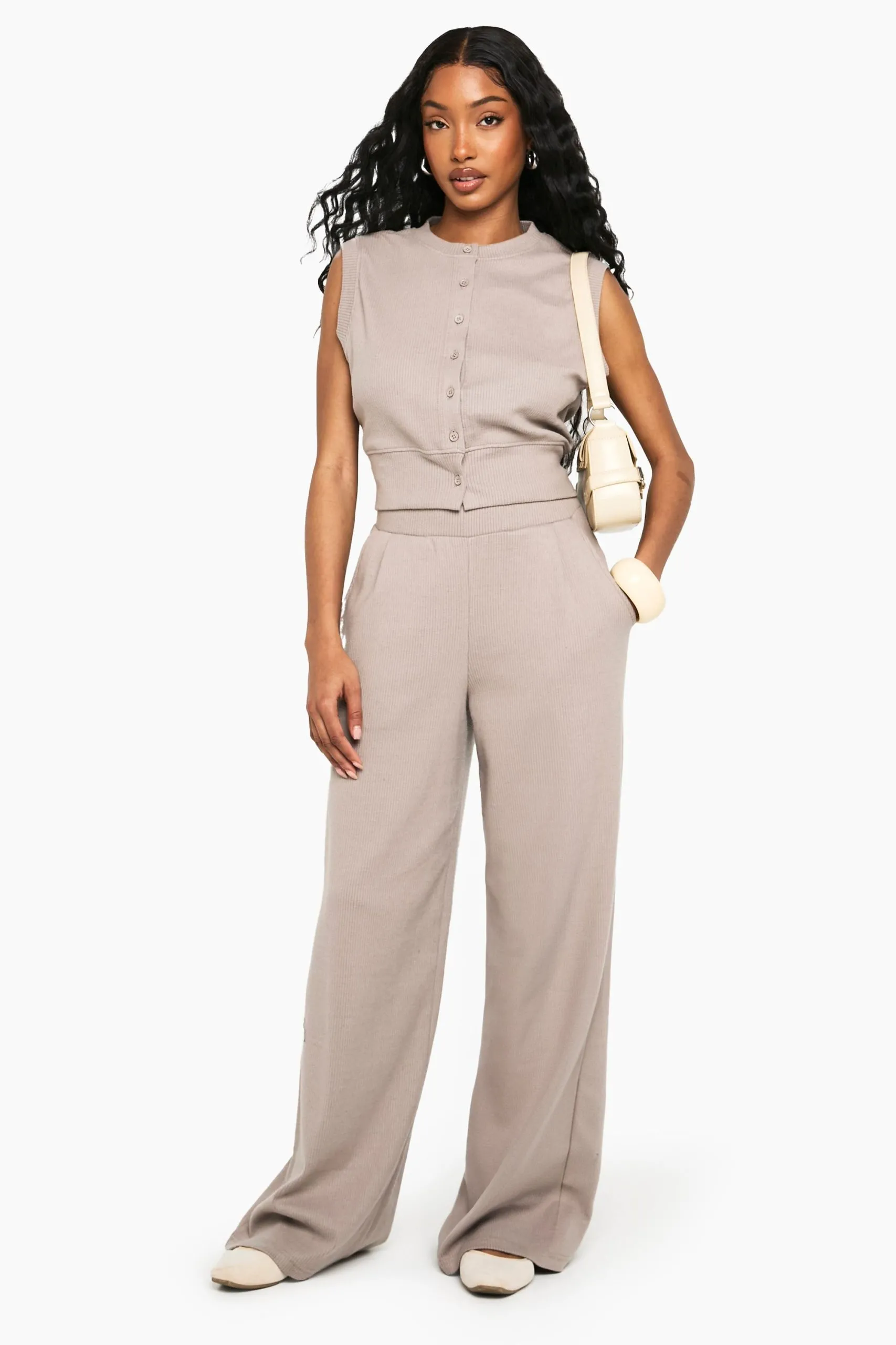 Brushed Rib Wide Leg Trouser