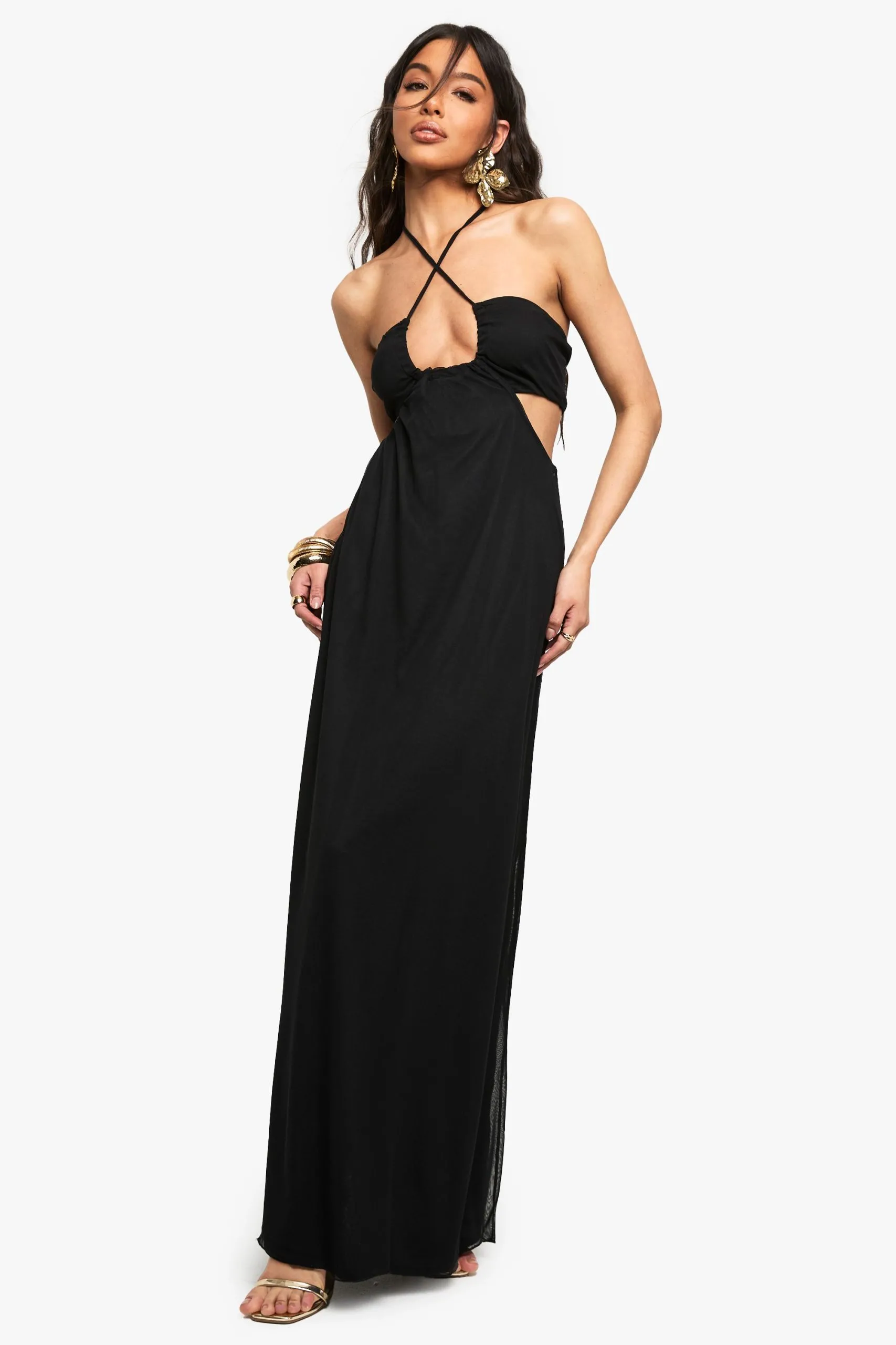 Slinky Cut Out Halter Maxi Dress