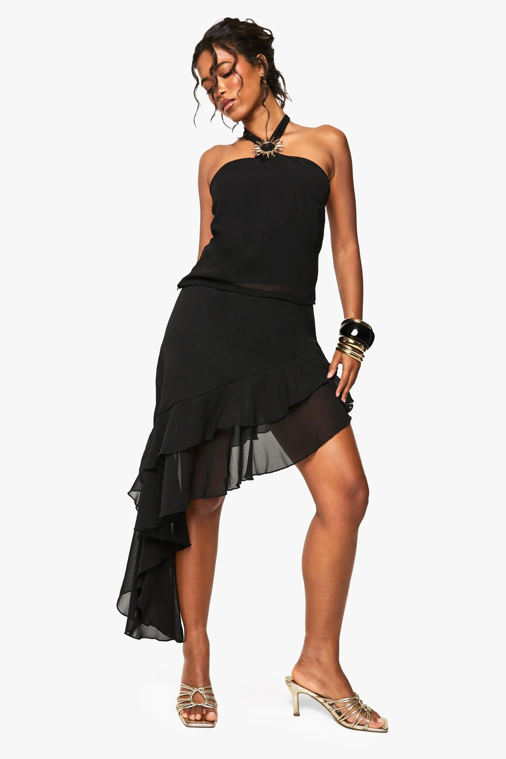 Ruffle Chiffon Asymmetric Skirt