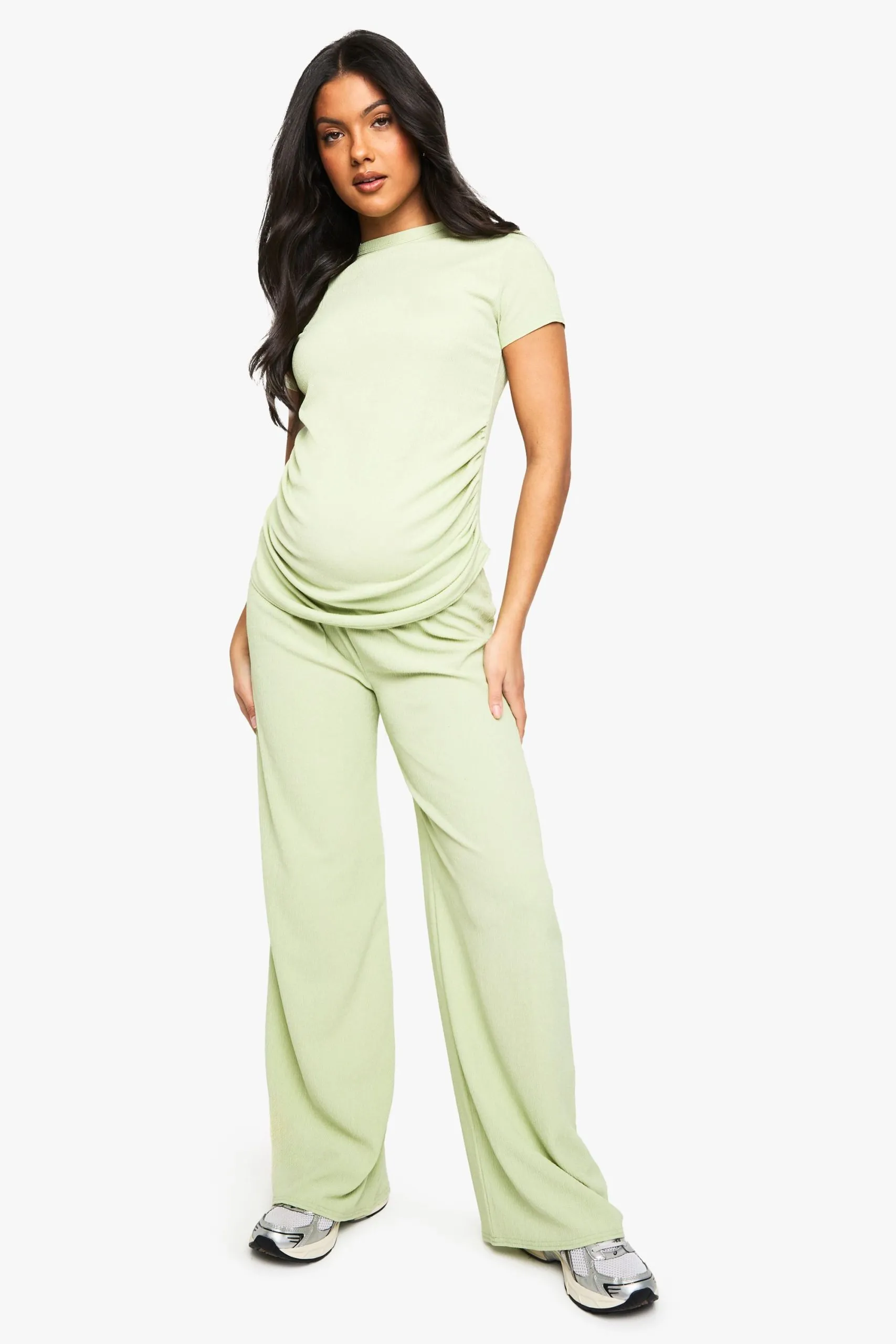 Maternity Ruched Side Tshirt And Wide Leg Co-Ord