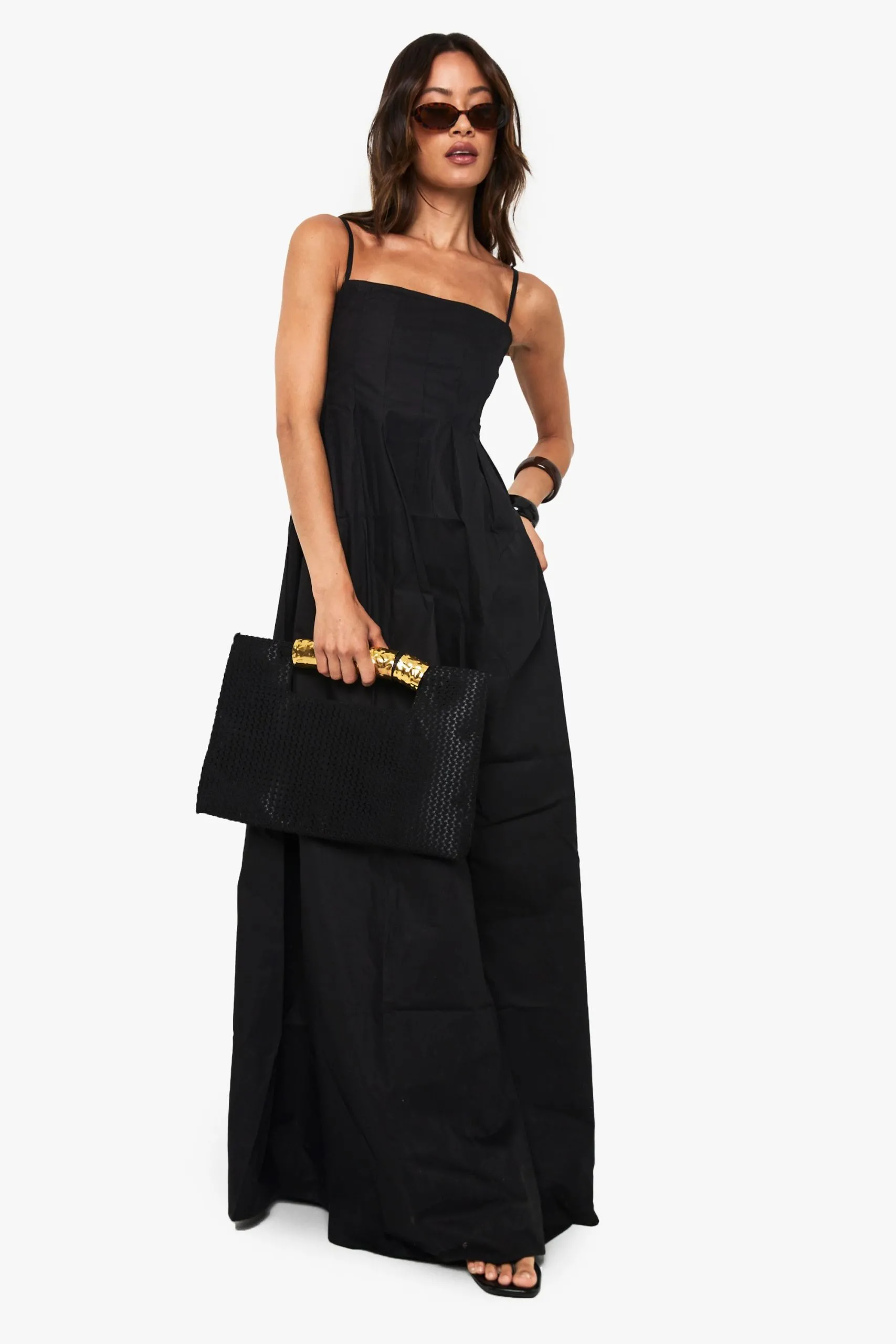 Tall Cotton Poplin Seam Detail Square Neck Maxi Dress