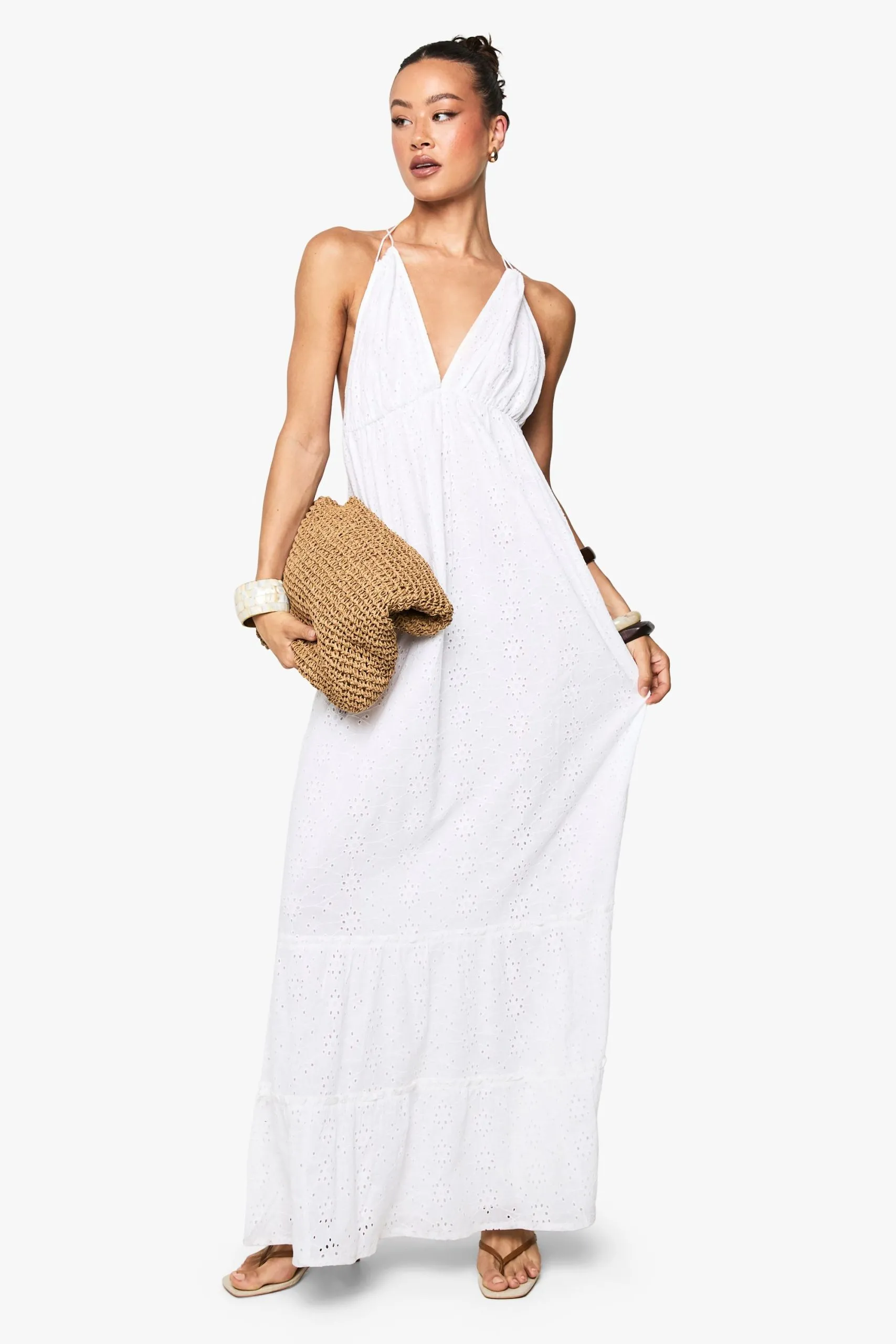 Tall Broderie Anglaise Halterneck Maxi Dress