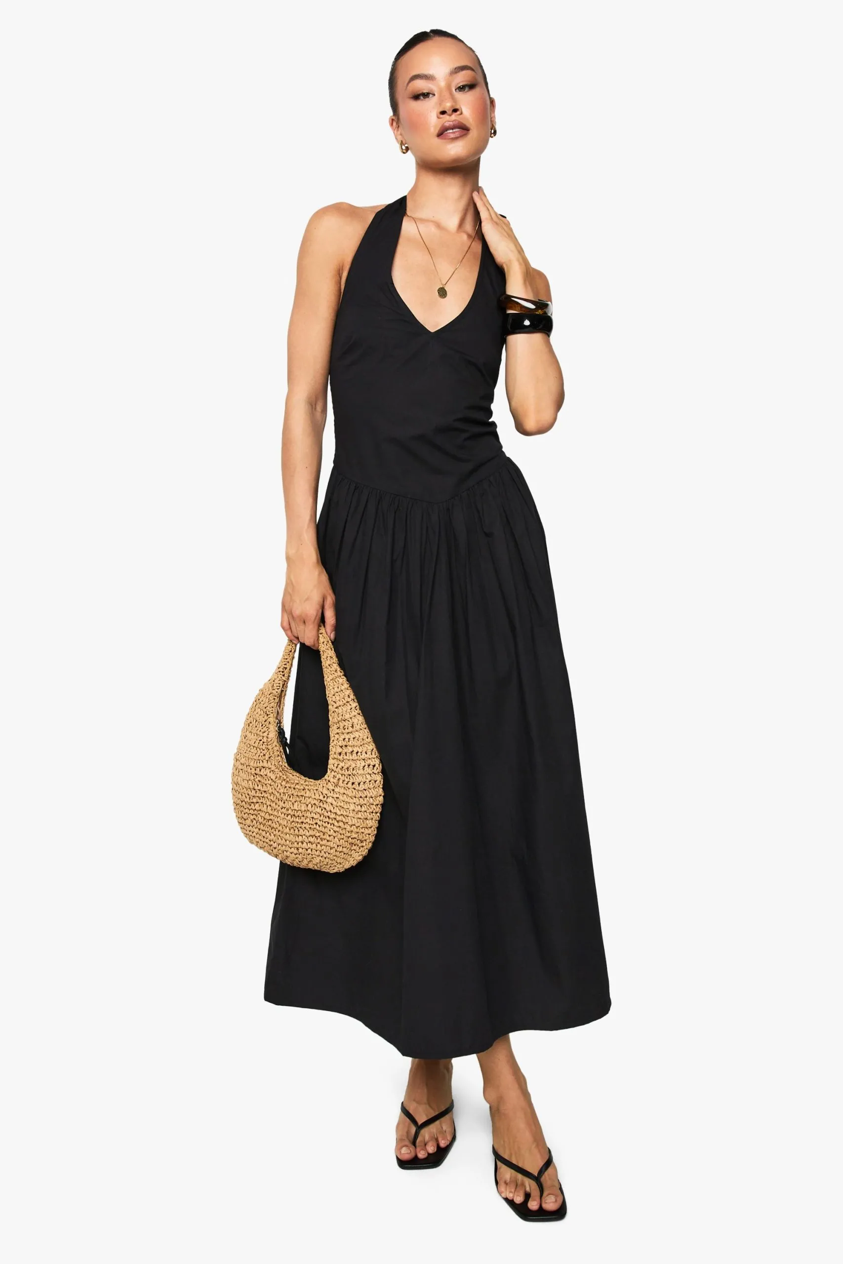 Tall Cotton Poplin Halterneck Midi Dress