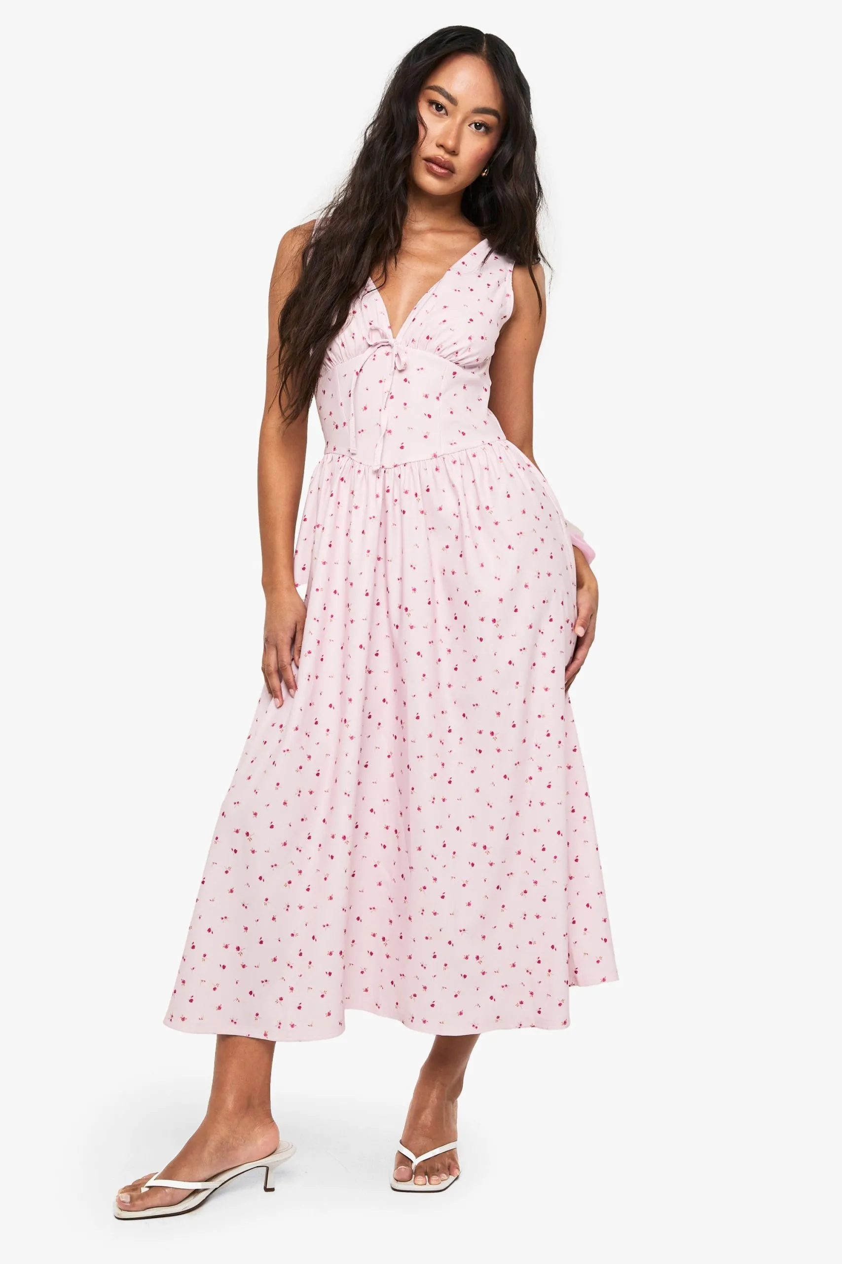 Ditsy Floral Tie Front Milkmaid Midaxi Dress