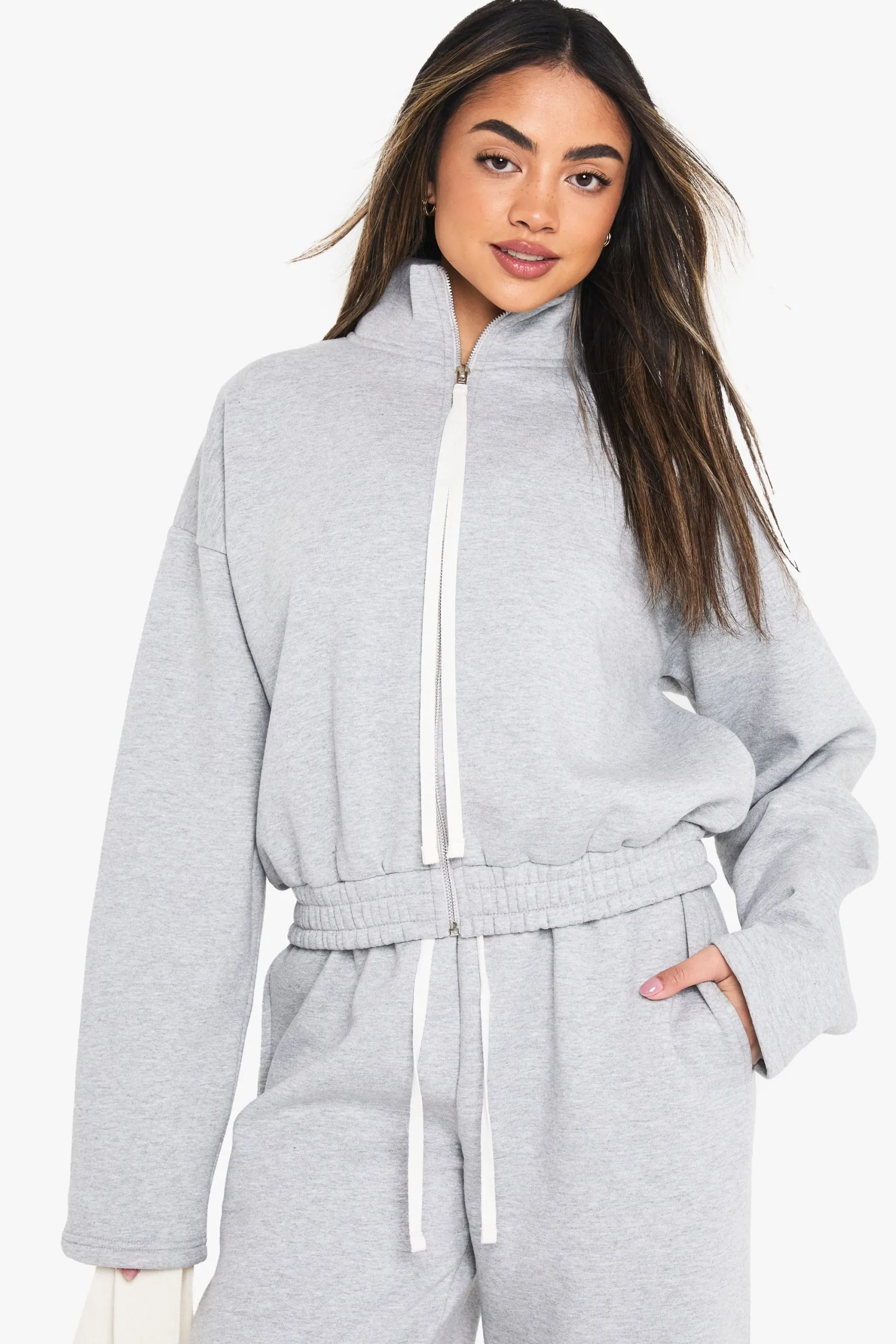 Zip Through Contrast Drawcord Jacket