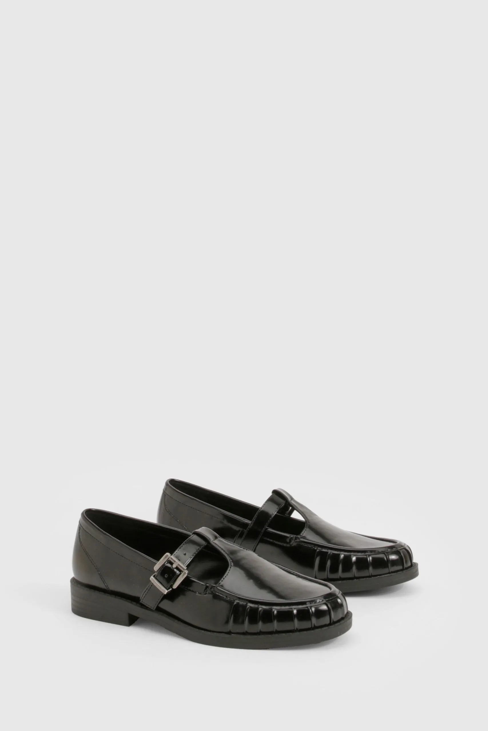 Ruched Detailed T Bar Loafers