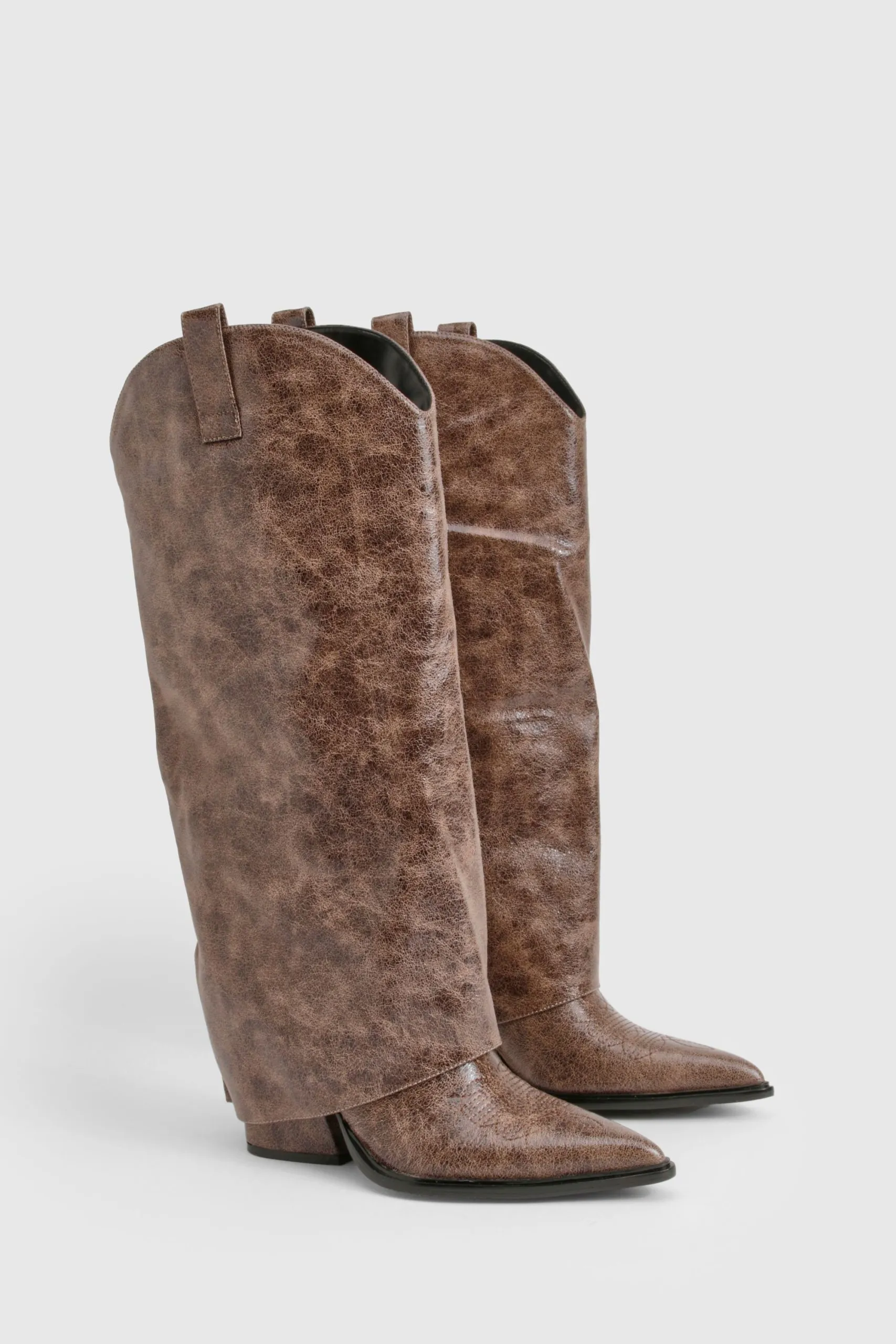 Distressed Western Heeled Cowboy Boot