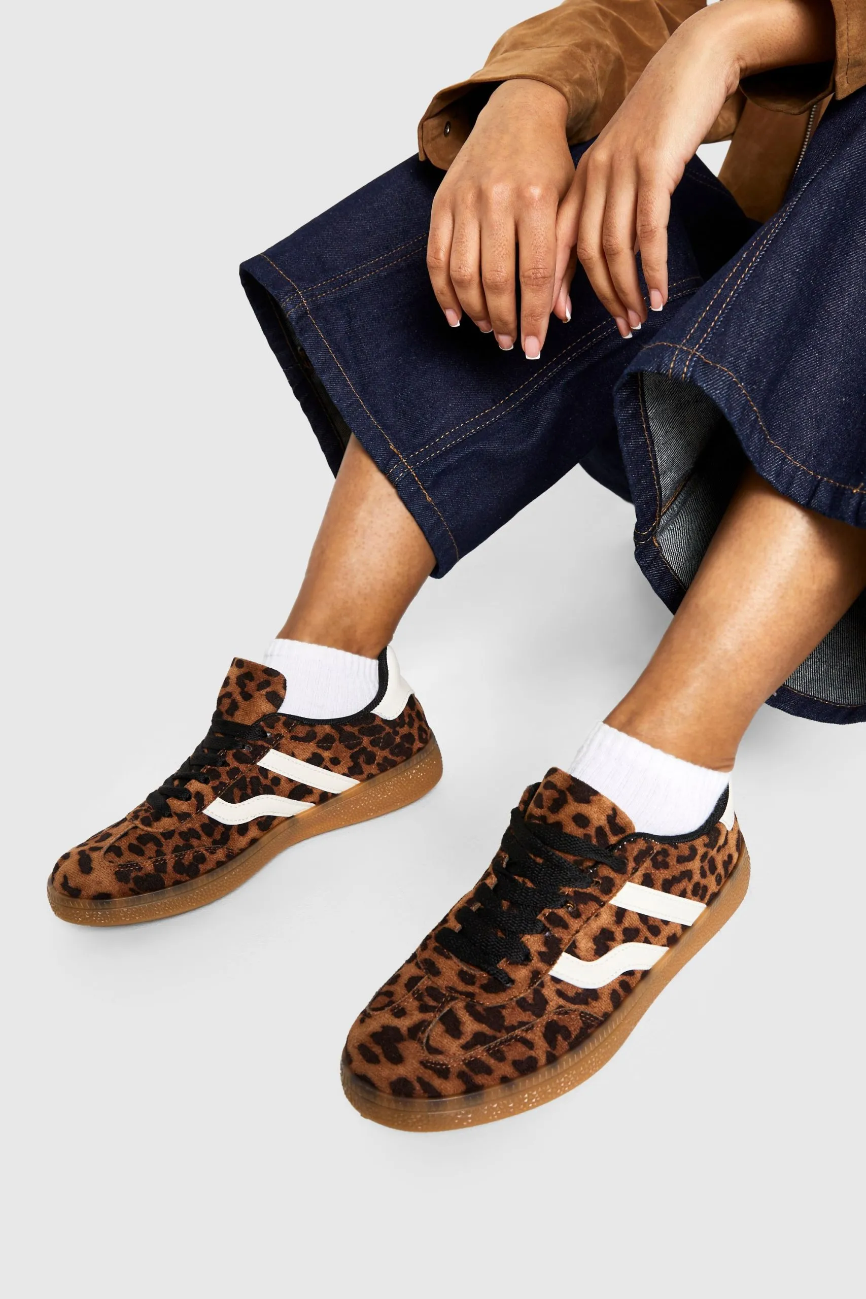 Leopard Print Gum Sole Striped Trainers