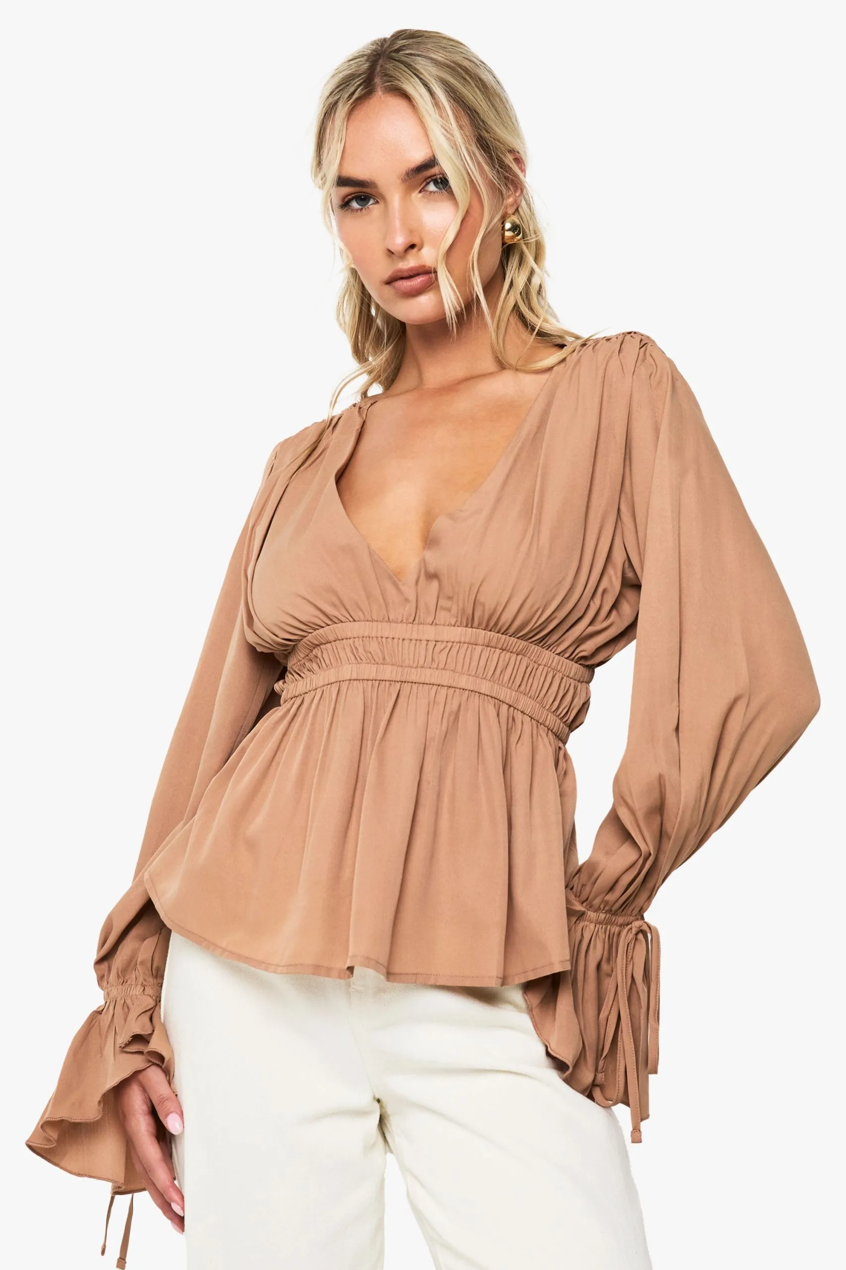 Tie Cuff Peplum Blouse
