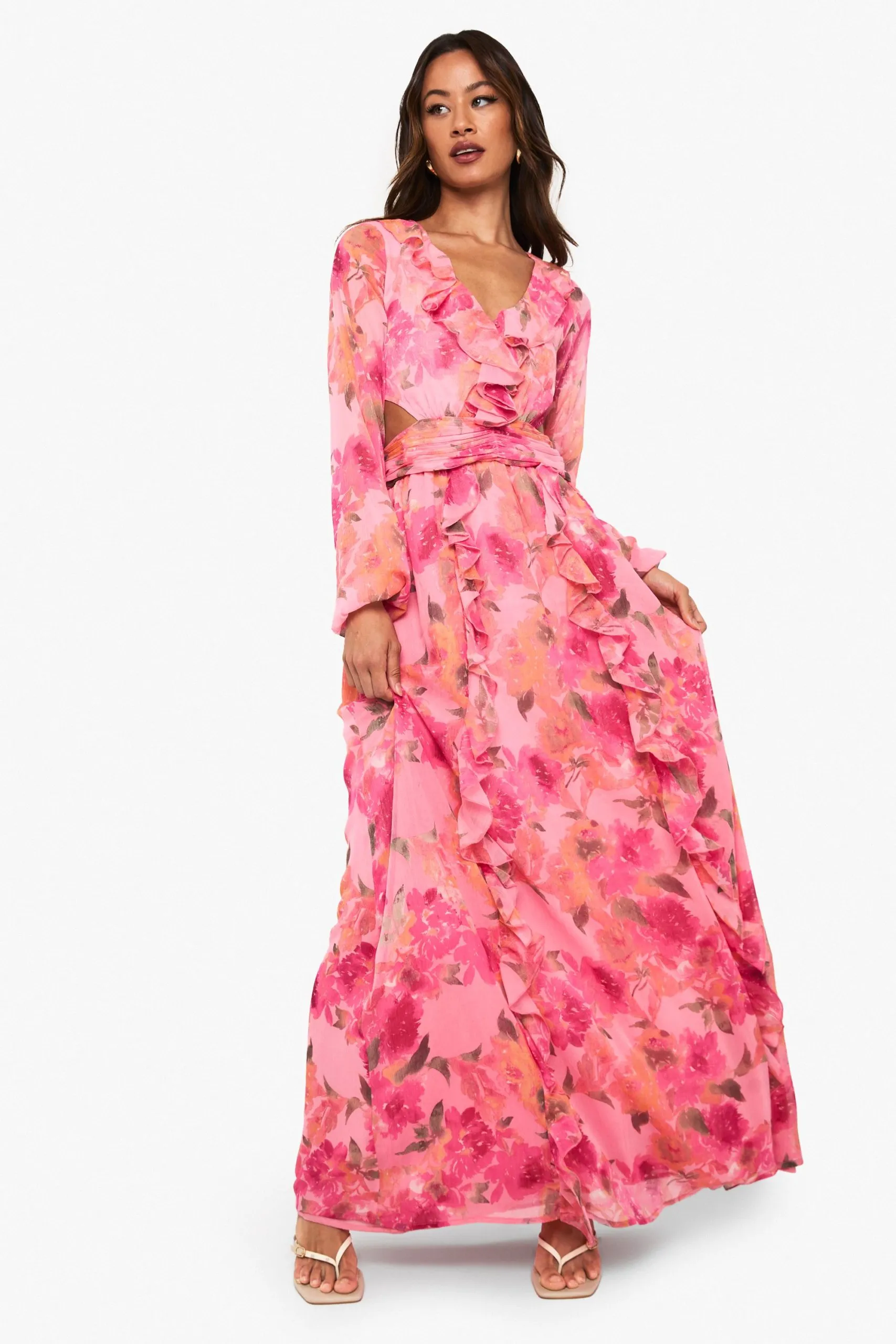 Tall Floral Chiffon Volume Sleeve Maxi dress