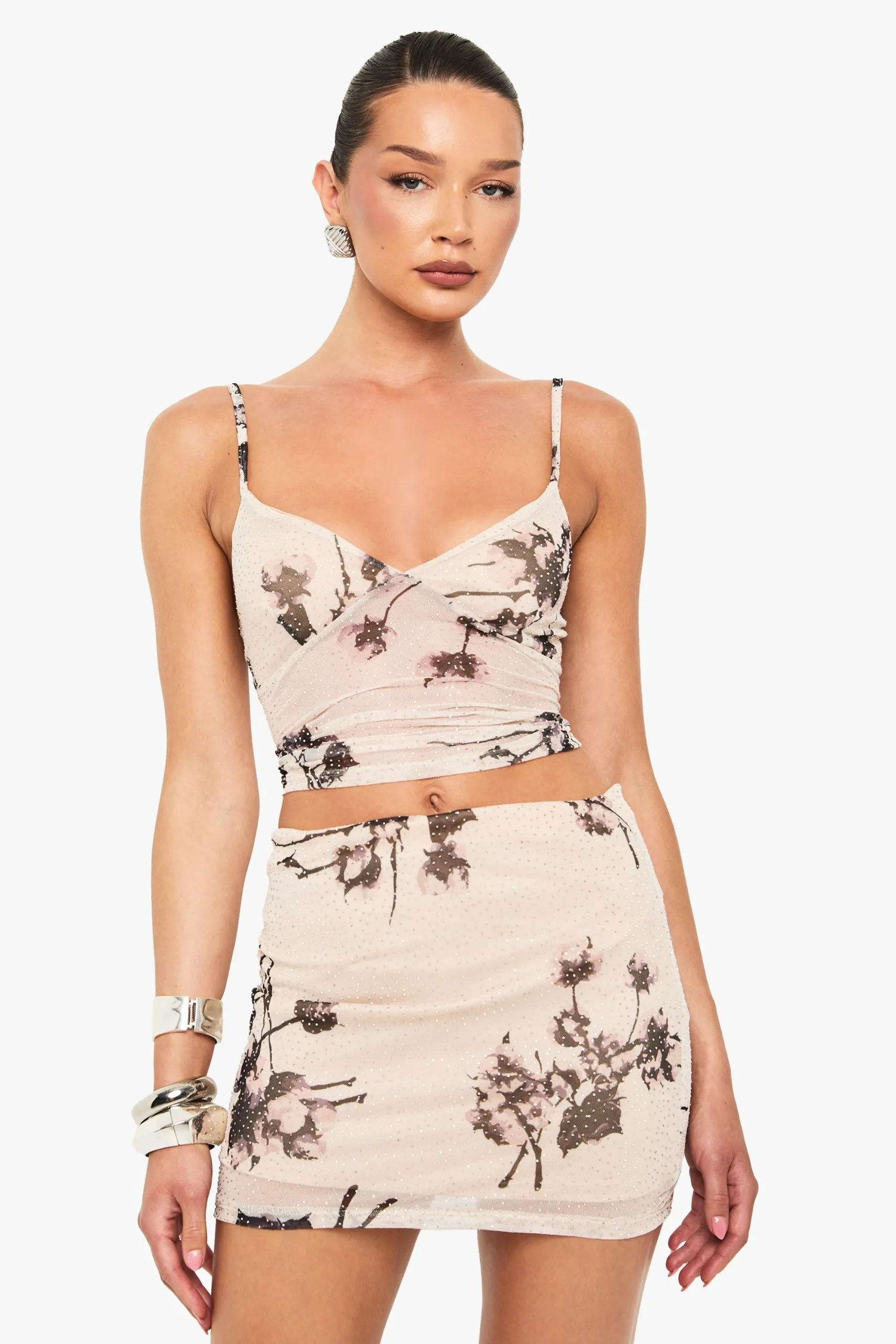 Hot Fix Printed Mesh Lined Flippy A-Line Mini Skirt