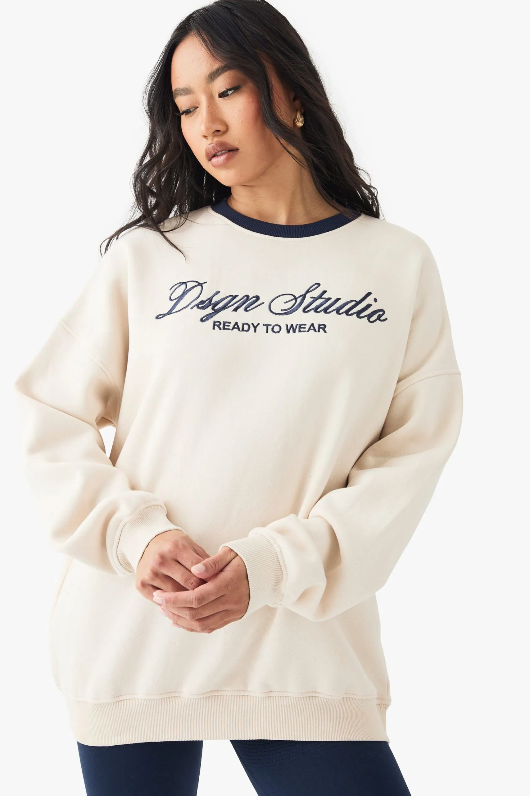 DSGN Studio Embroidered Contrast Oversized Sweatshirt