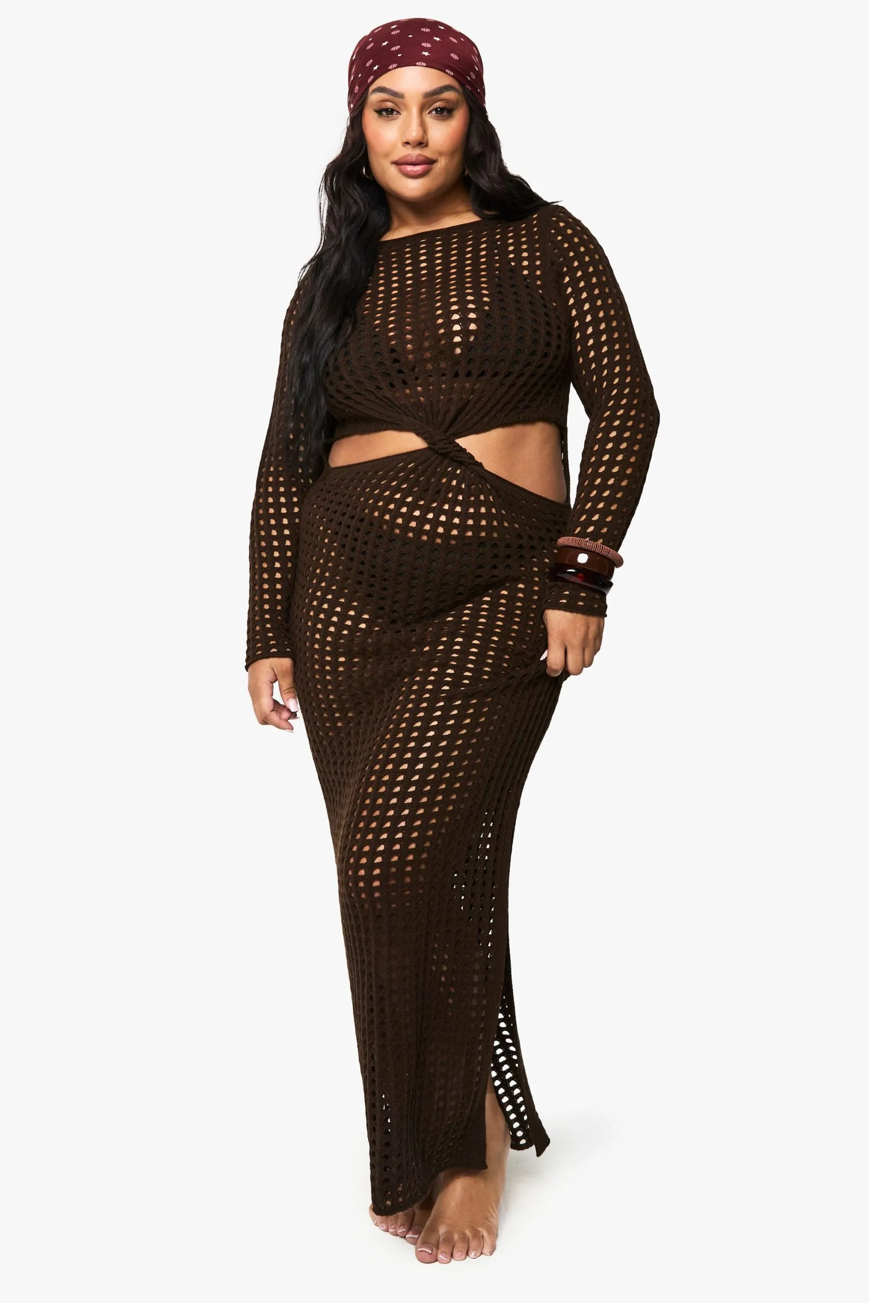 Plus Knitted Beach Twist Detail Maxi Dress