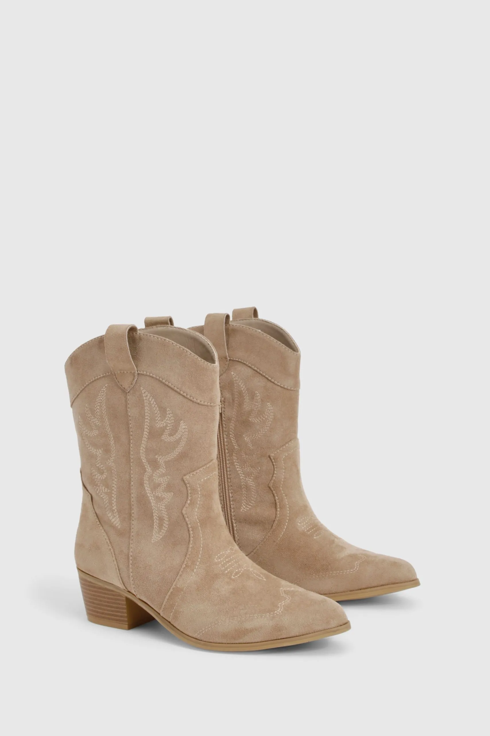 Wide Fit Faux Suede Tab Western Boots