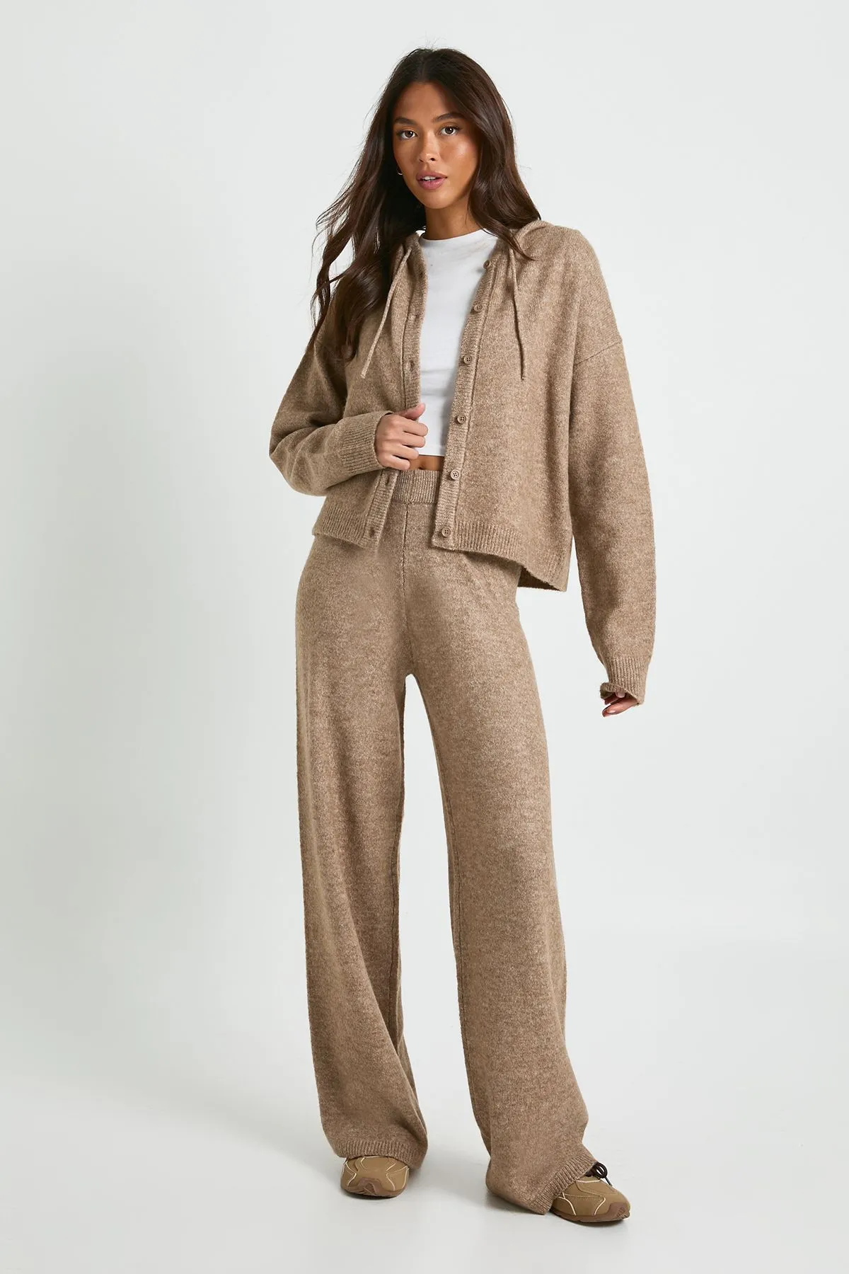 Knitted Oversized  Button Through Hoody and Wide Leg Trouser