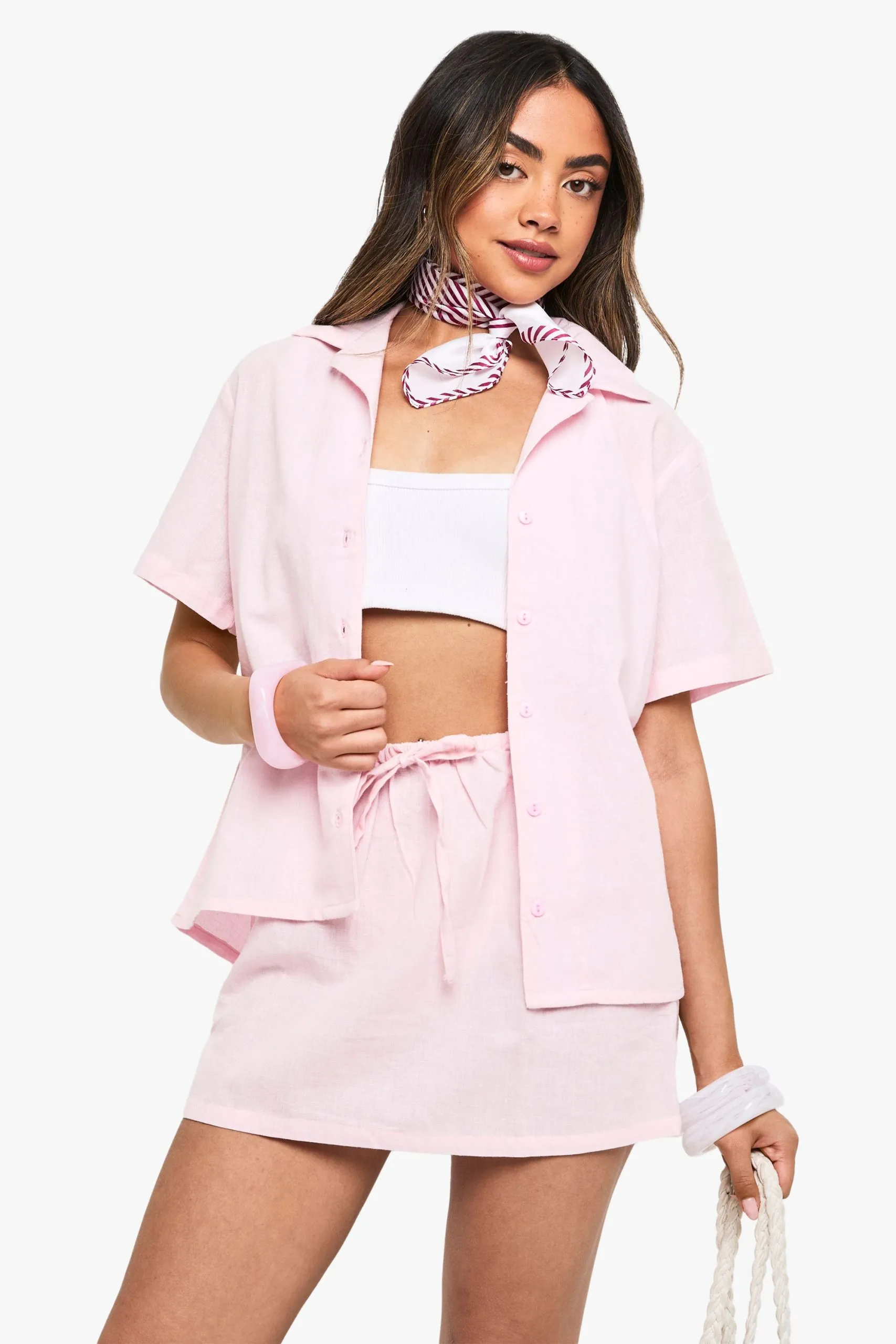 Linen Short Sleeve Shirt & Mini Skirt Co-ord