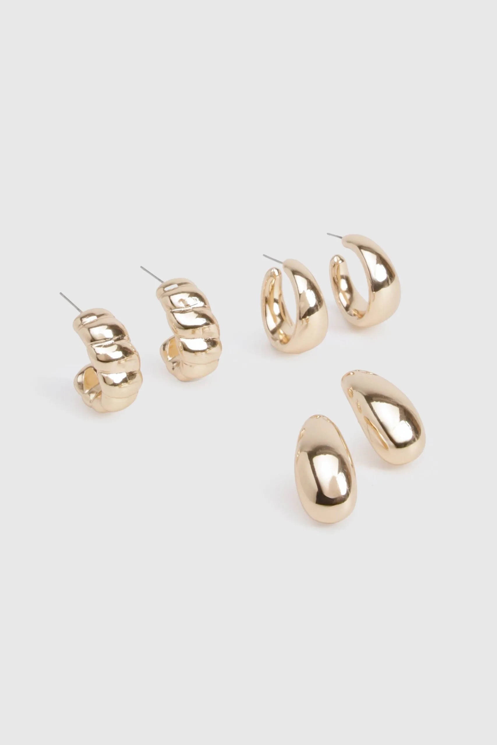 3 Pack Gold Chunky Hoop Earrings