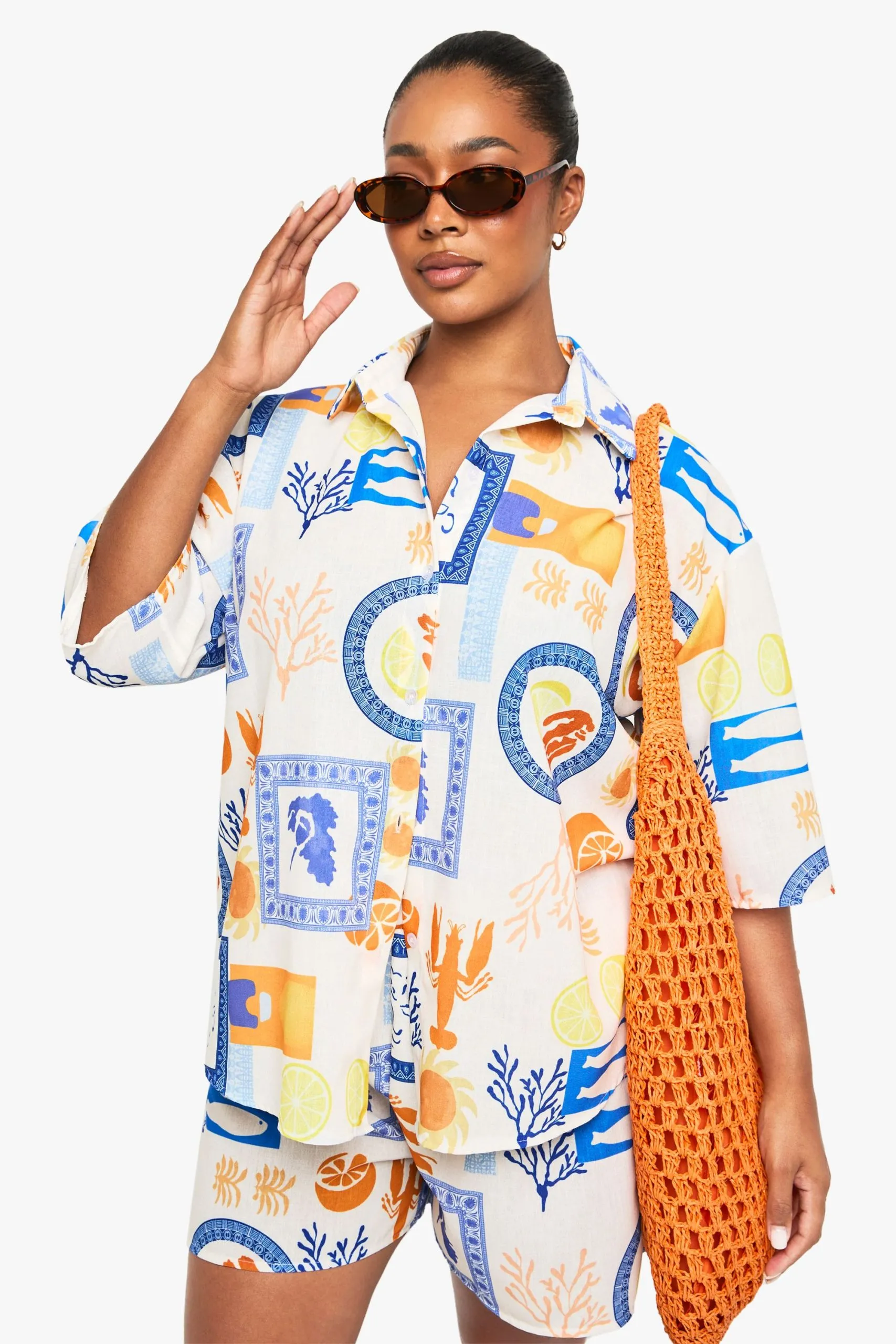 Plus Abstract Print Shirt And Short Co Ord