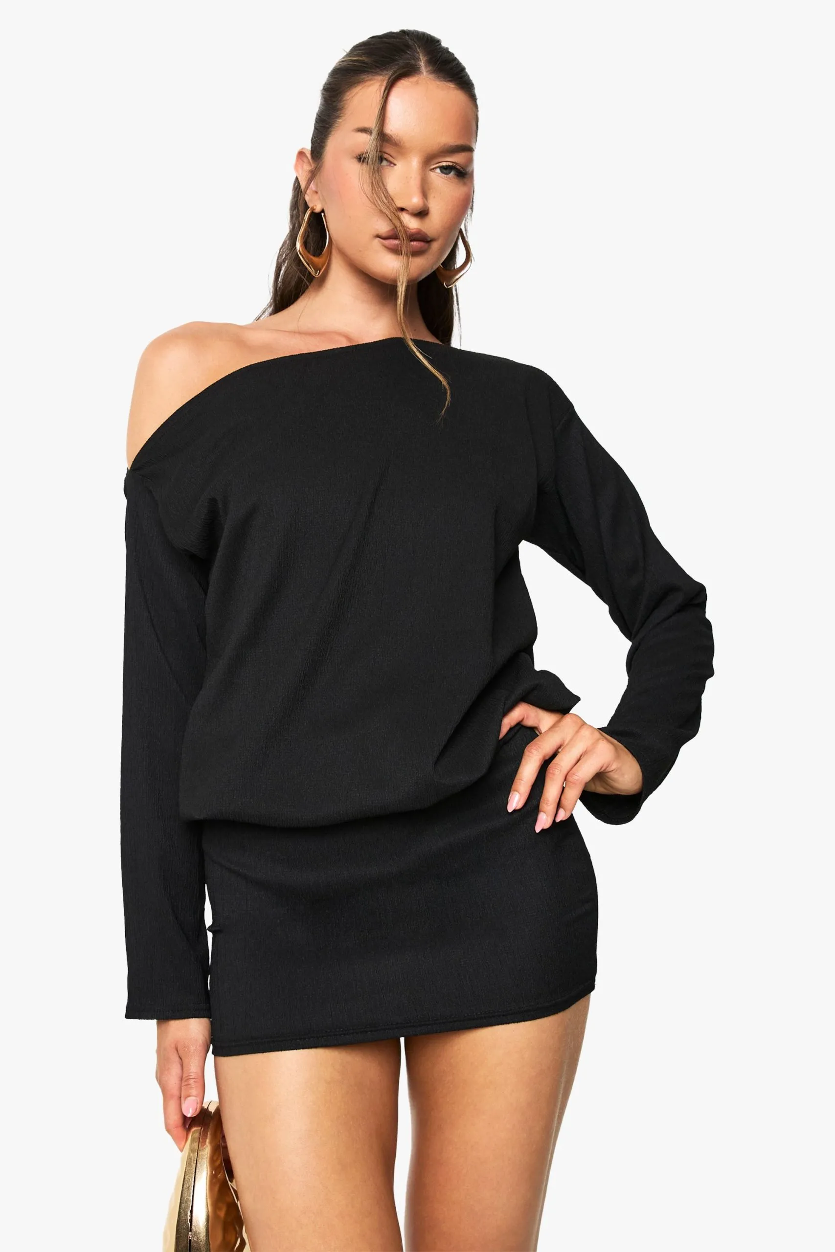 Off the Shoulder Long Sleeve Bodycon Mini Dress
