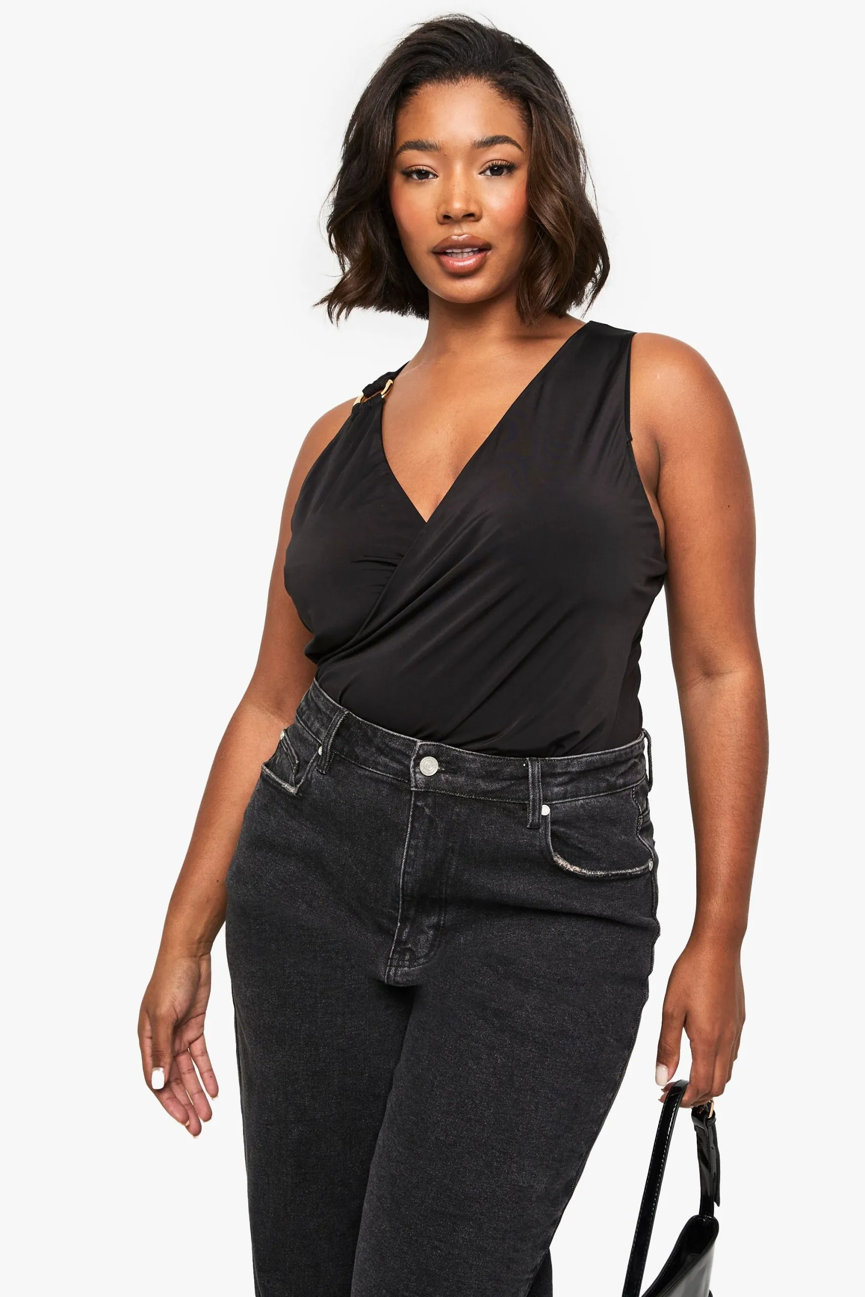 Plus Wrap Ruched Trim Detail Bodysuit