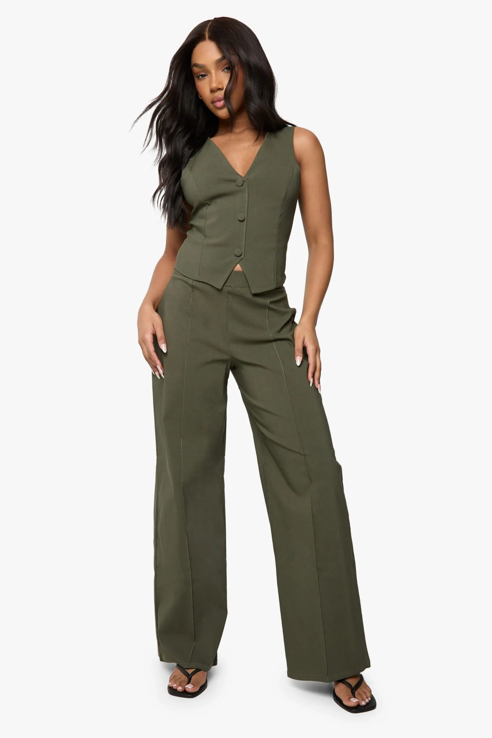 Super Stretch Waistcoat & Seam Front Straight Leg Trousers