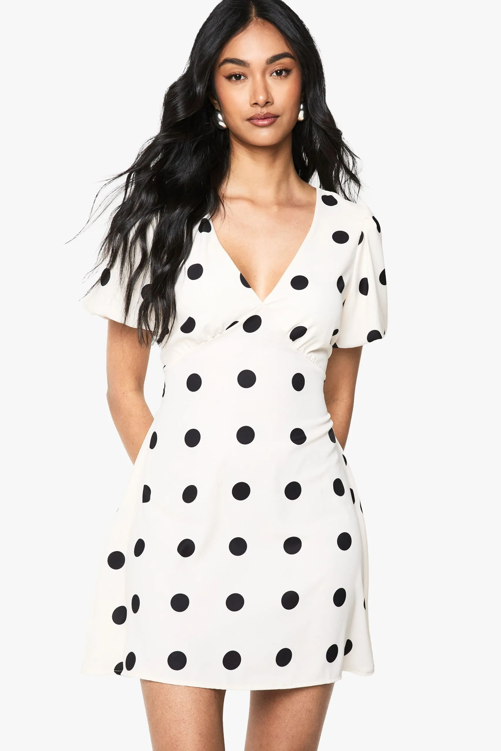 Polka Dot Puff Sleeve Mini Dress