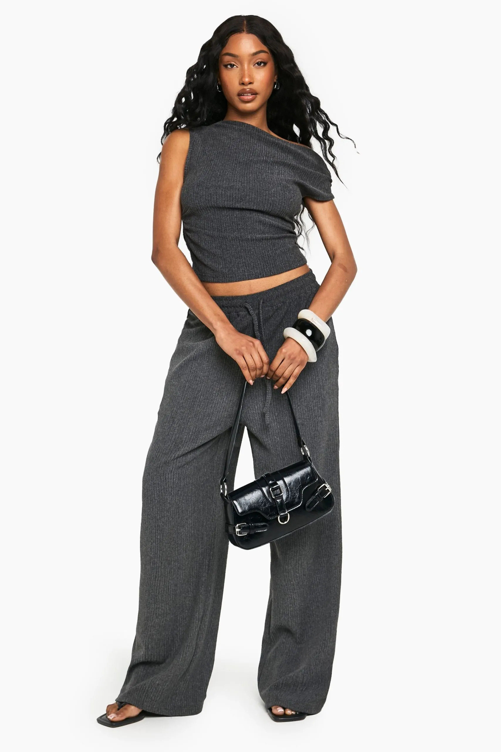 Textured Top And Wide Leg Trouser