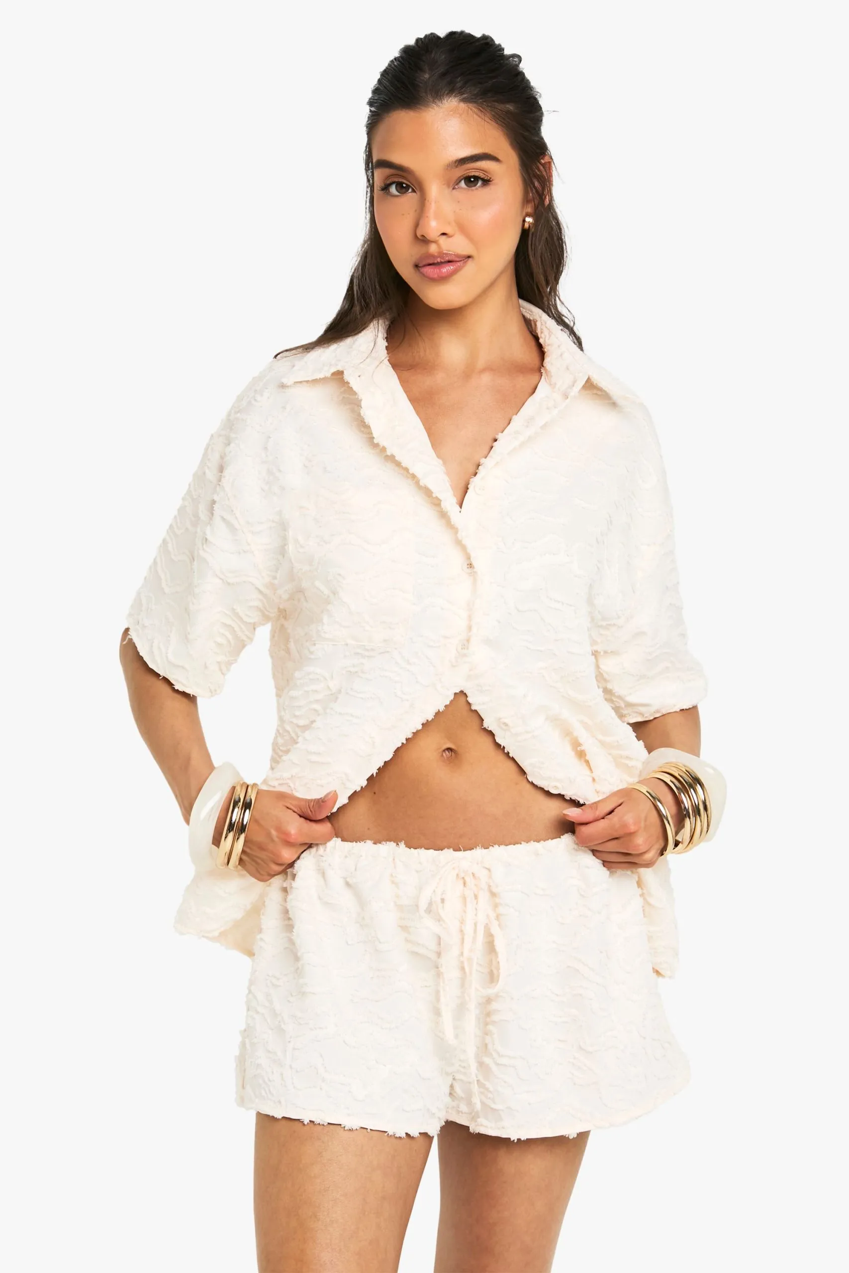 Textured Drawstring Waist Flippy Short