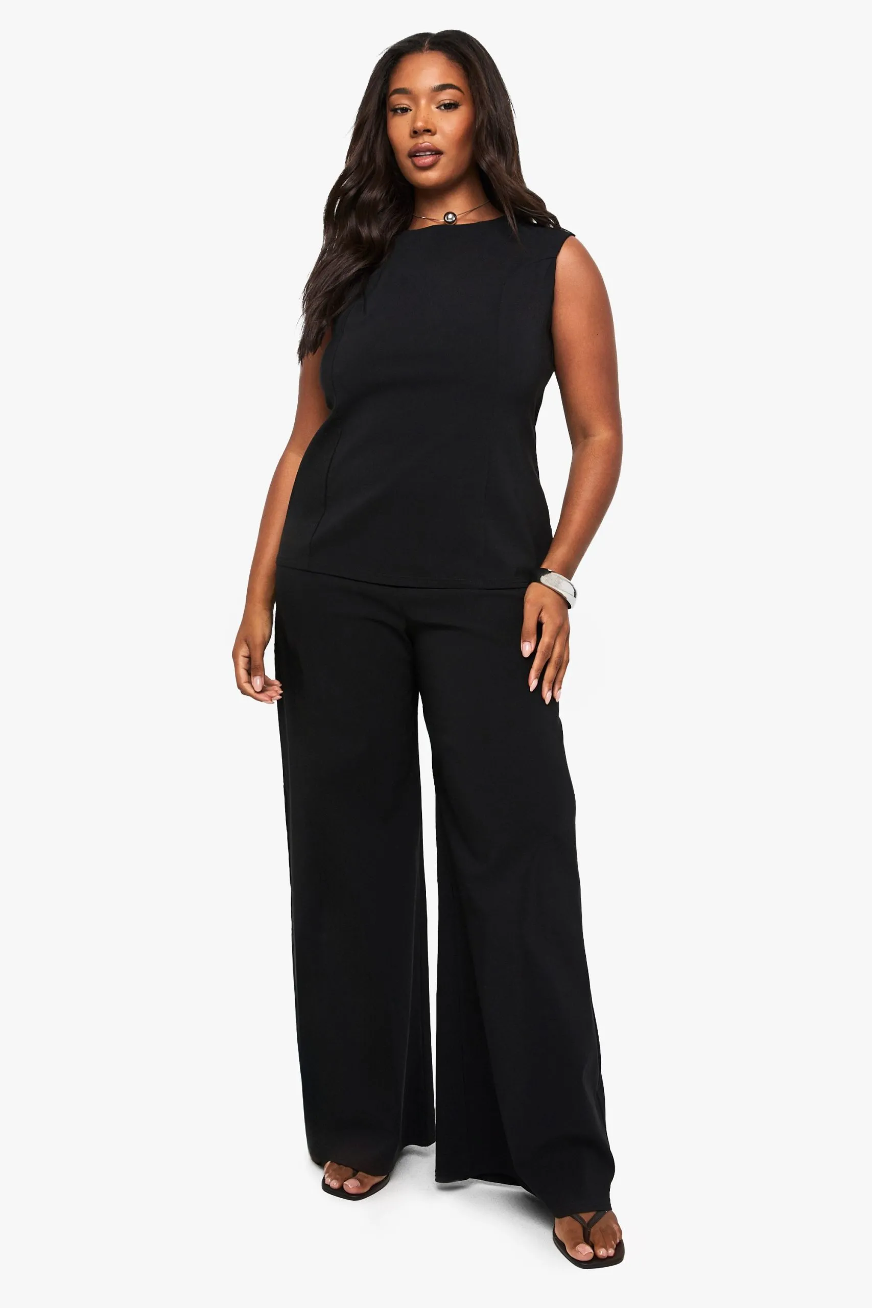 Plus Bengaline Cinched Waist Top & Trouser Co Ord