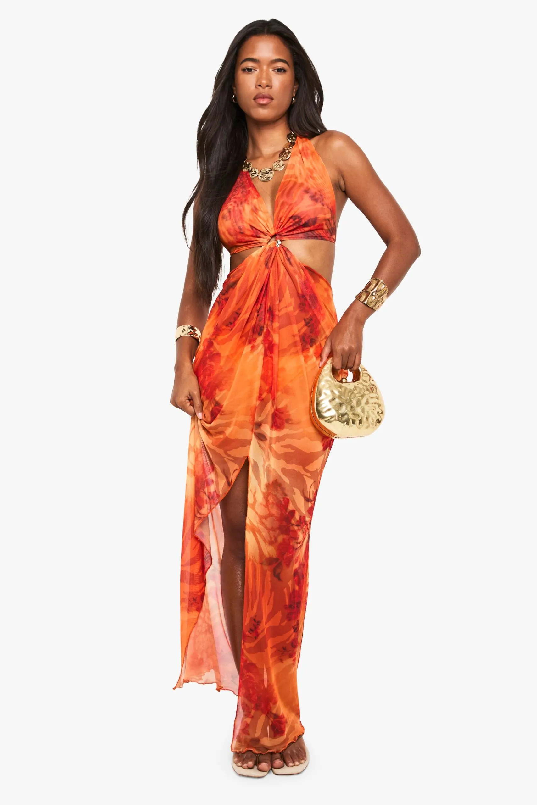 Abstract Animal Cutout Beach Maxi Dress