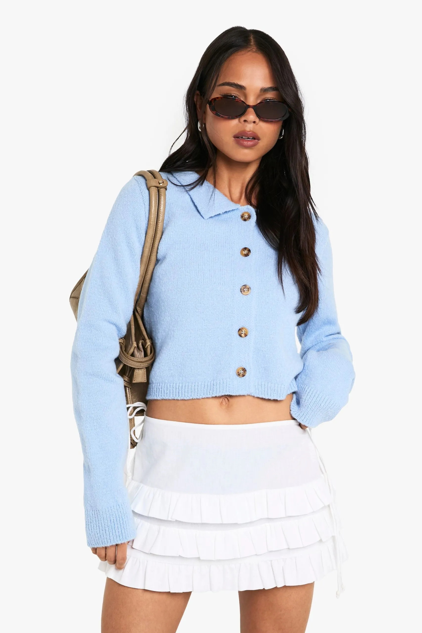 Collared Button Through Knit Cardigan