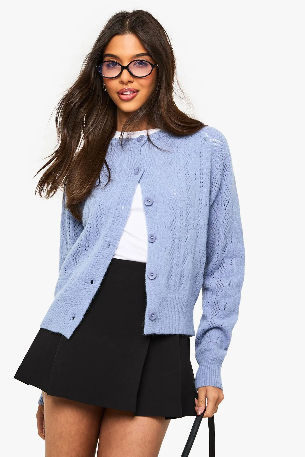Lightweight Cable Knit Crew Neck Cardigan
