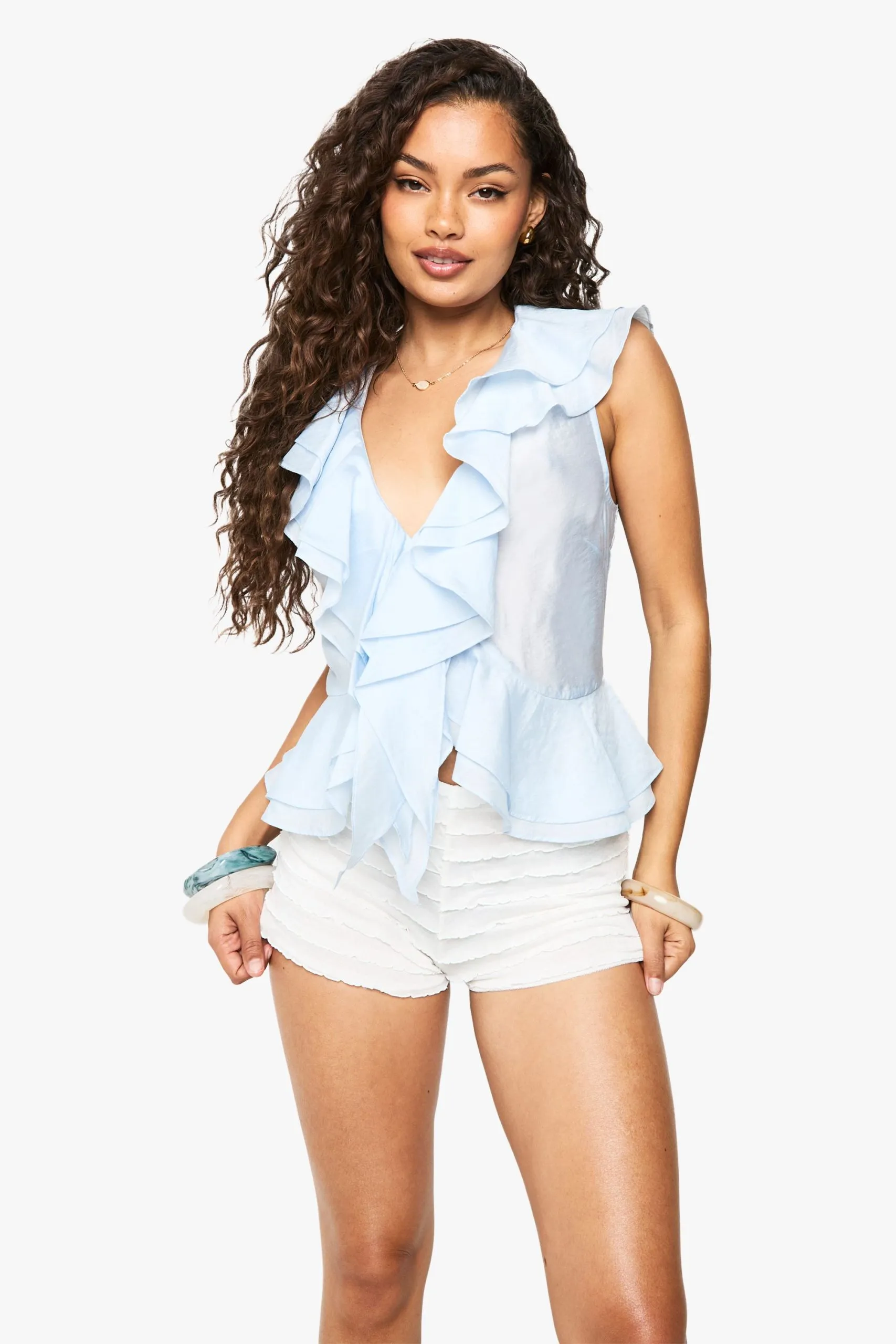 Woven Ruffle Sleeveless Blouse