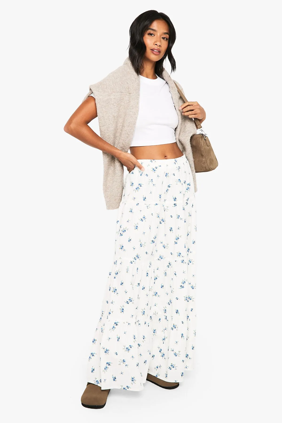 Petite Floral Poplin Tiered Maxi Skirt