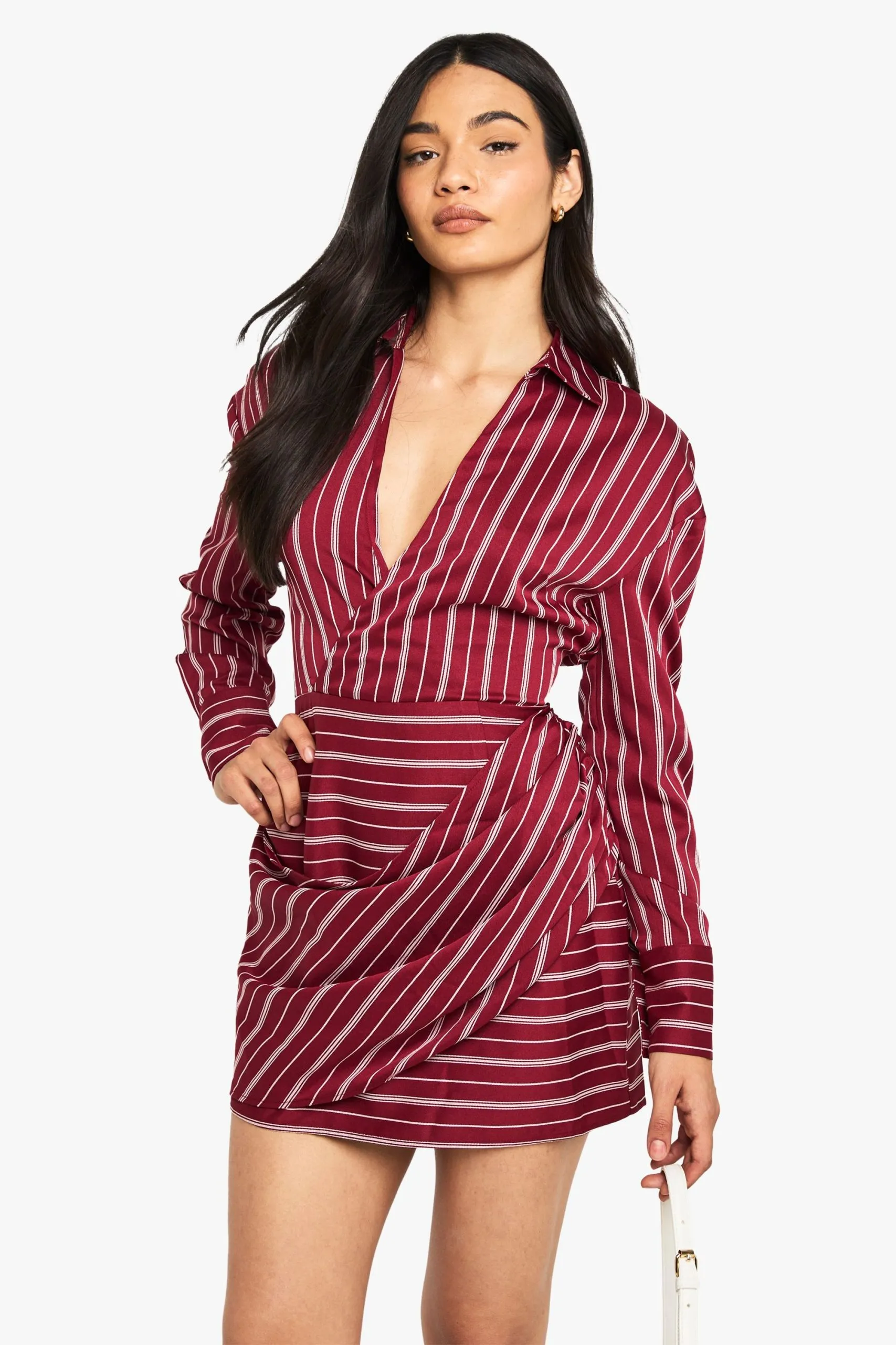 Stripe Wrap Shirt Dress