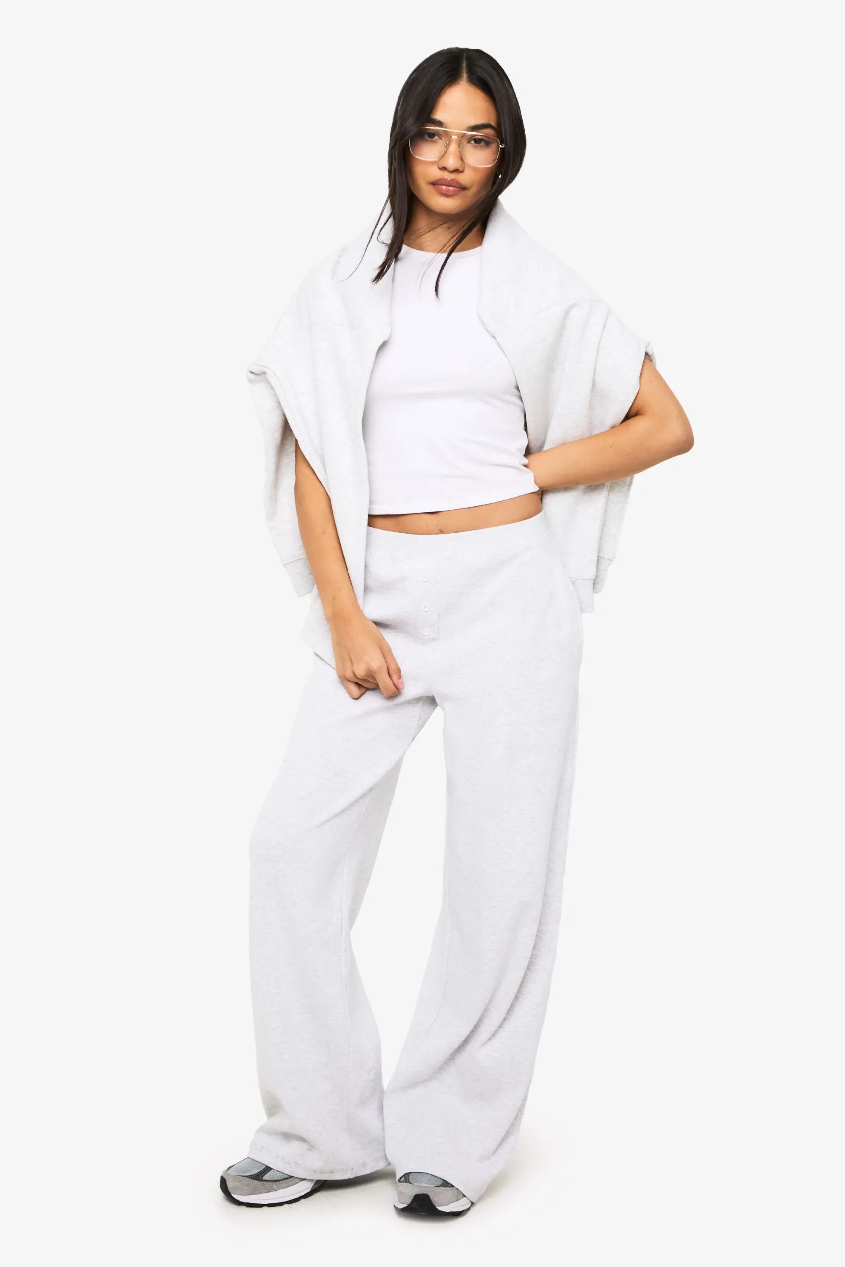 Rib Straight Leg Trouser with Henley Button Detail