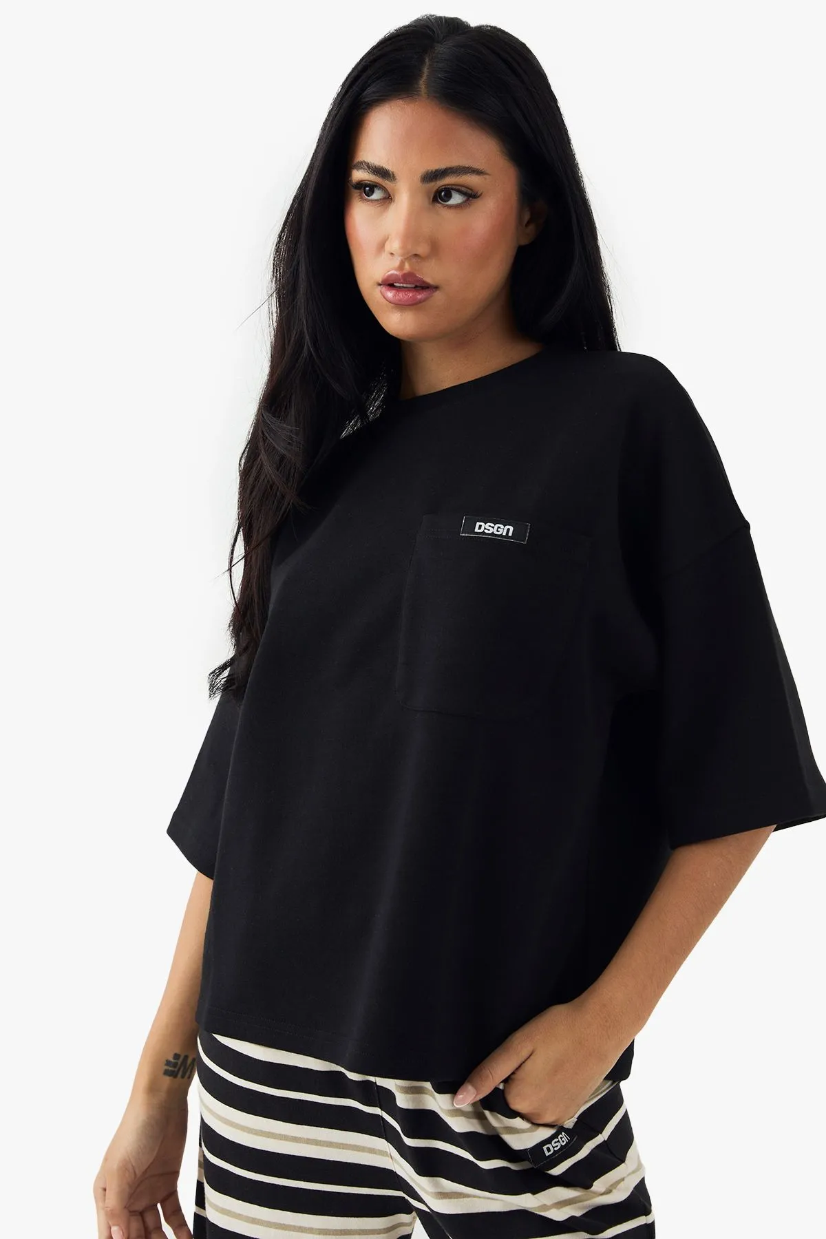 DSGN Studio Pocket Detail Short Sleeve Interlock Oversized T-Shirt