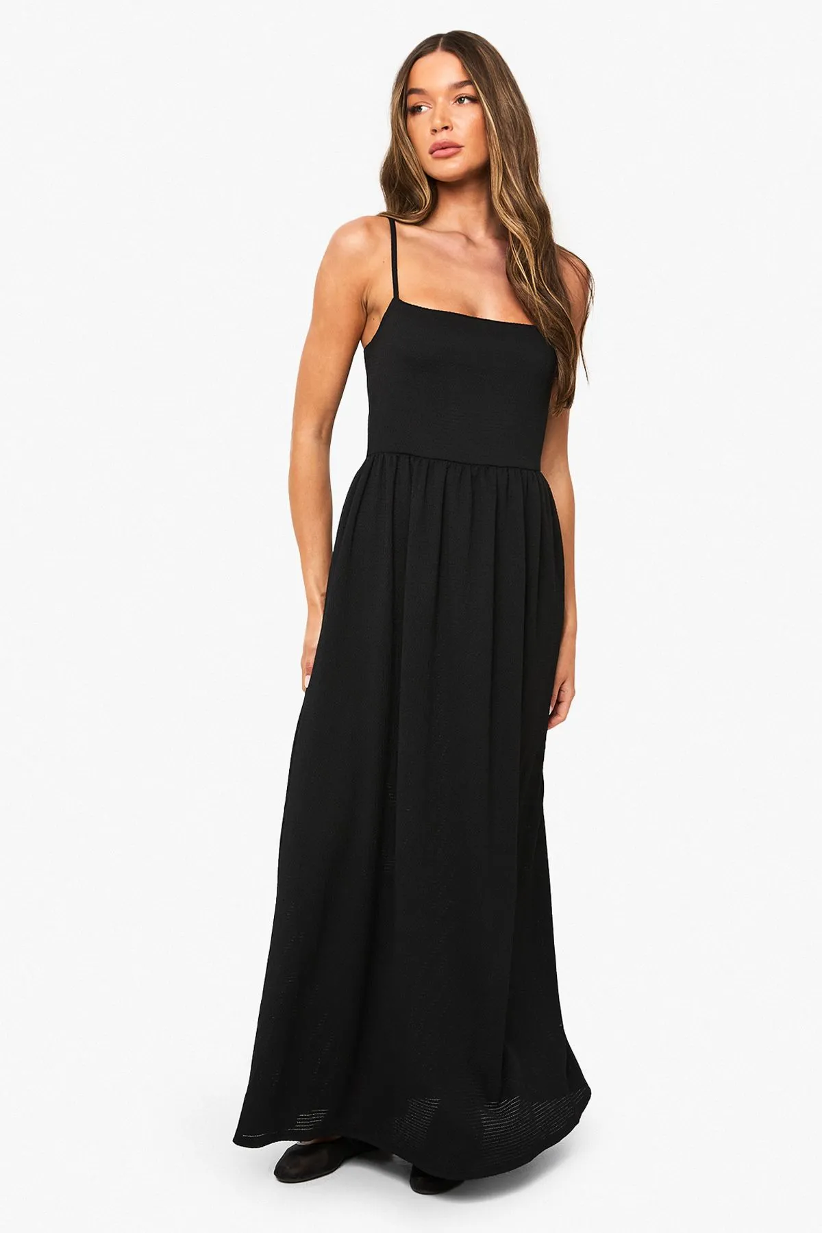 Textured Square Neck Smock Maxi Dress