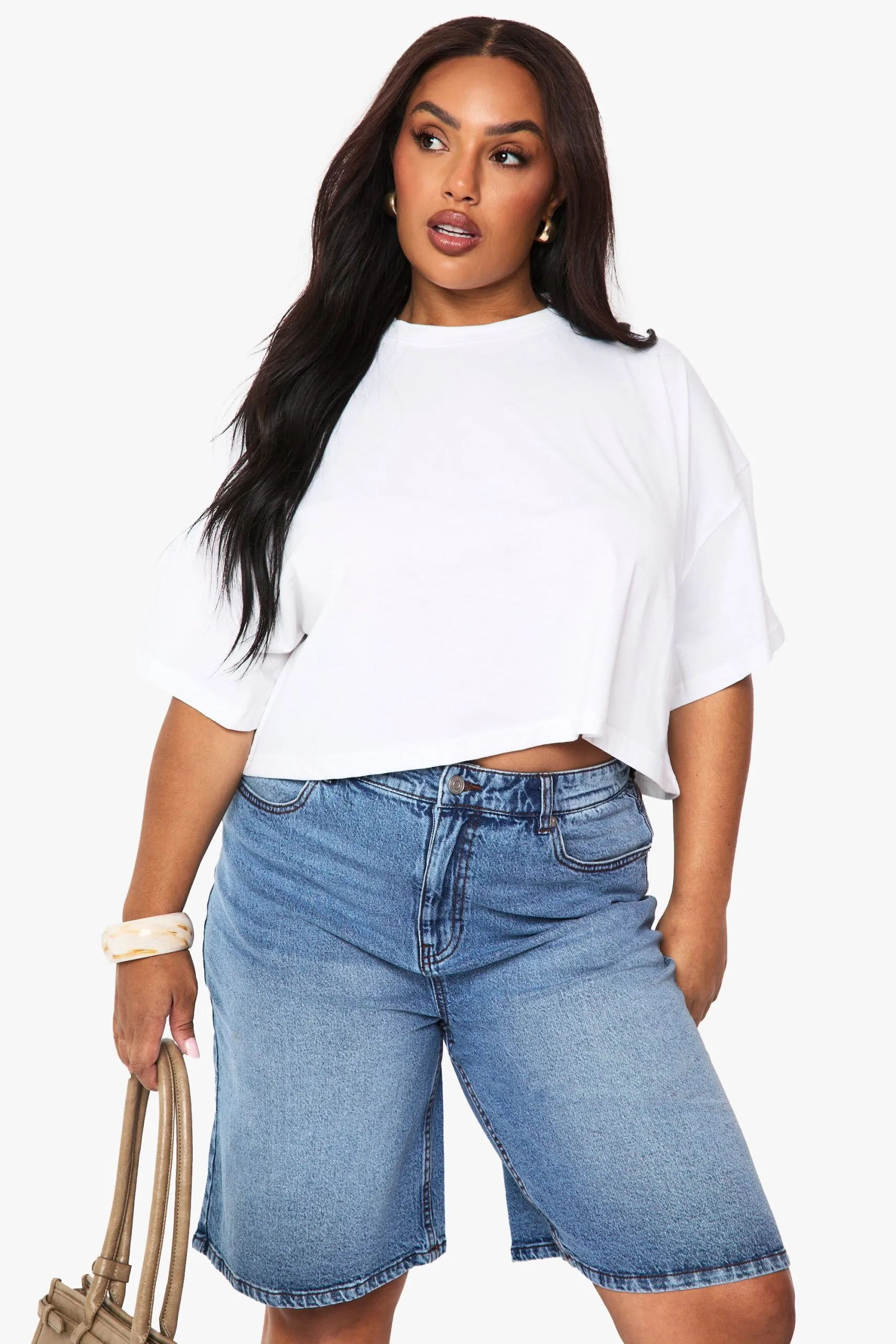 Boohoo Basics Plus Boxy Crop T-Shirt
