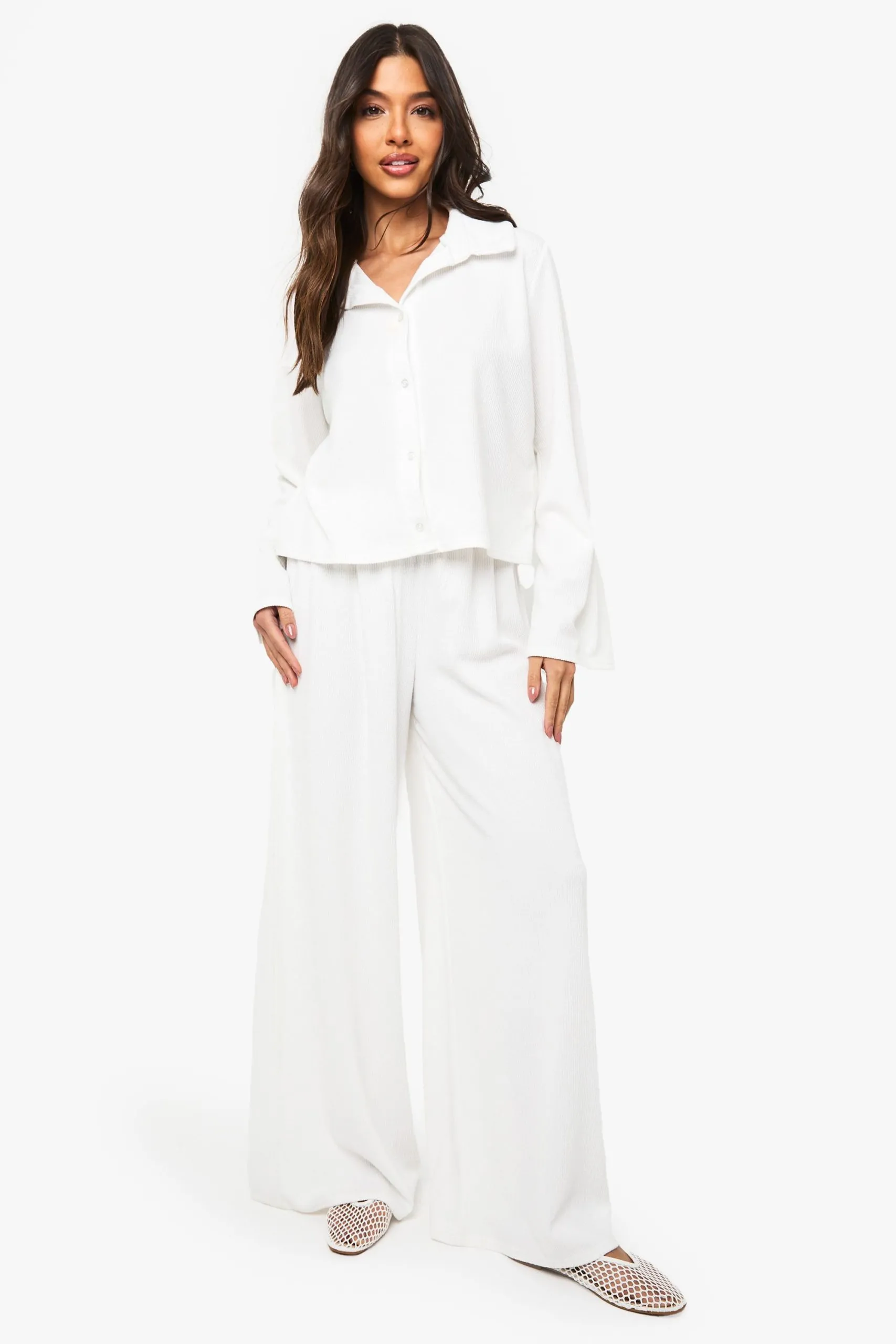 Crinkle Rib Wide Leg Trouser