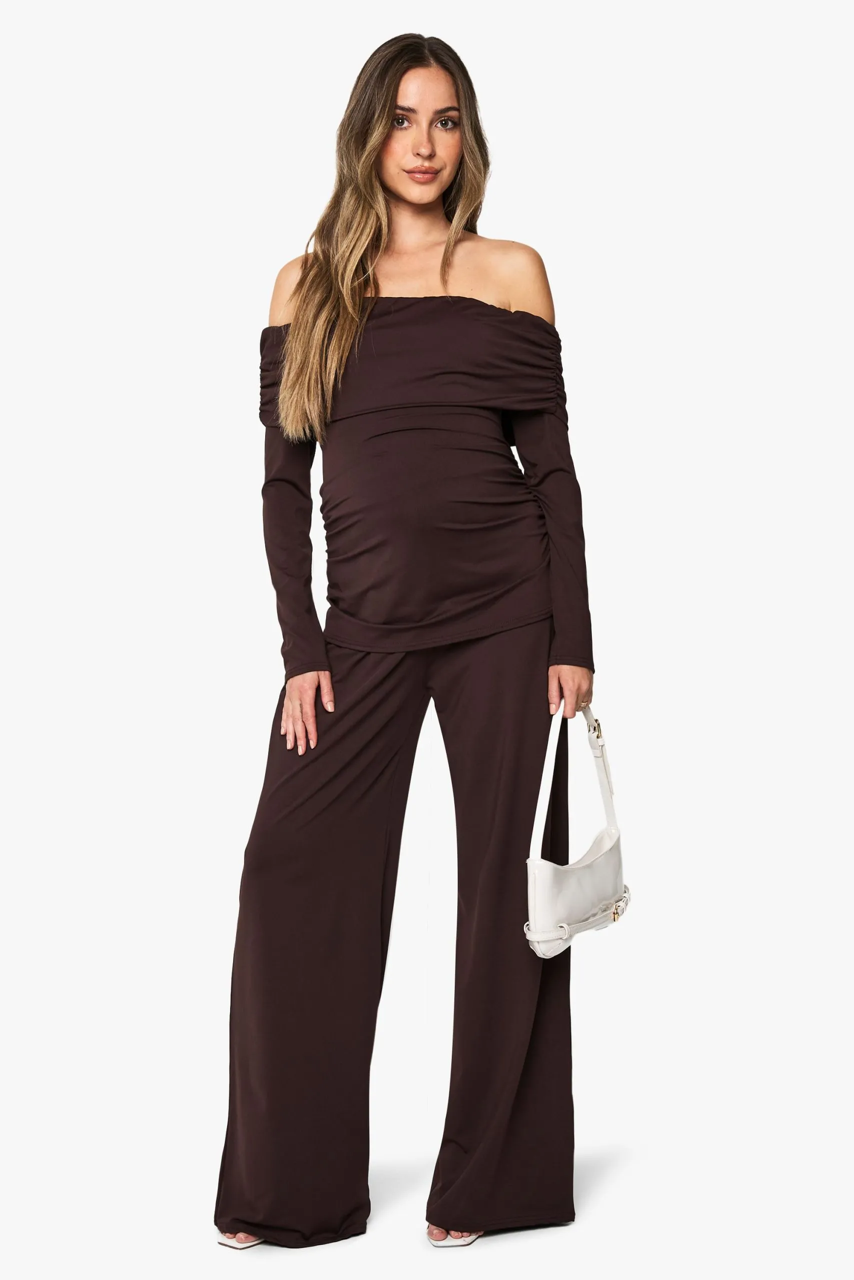Maternity Bandeau Ruched Top And Wide Leg Trouser Co-Ord