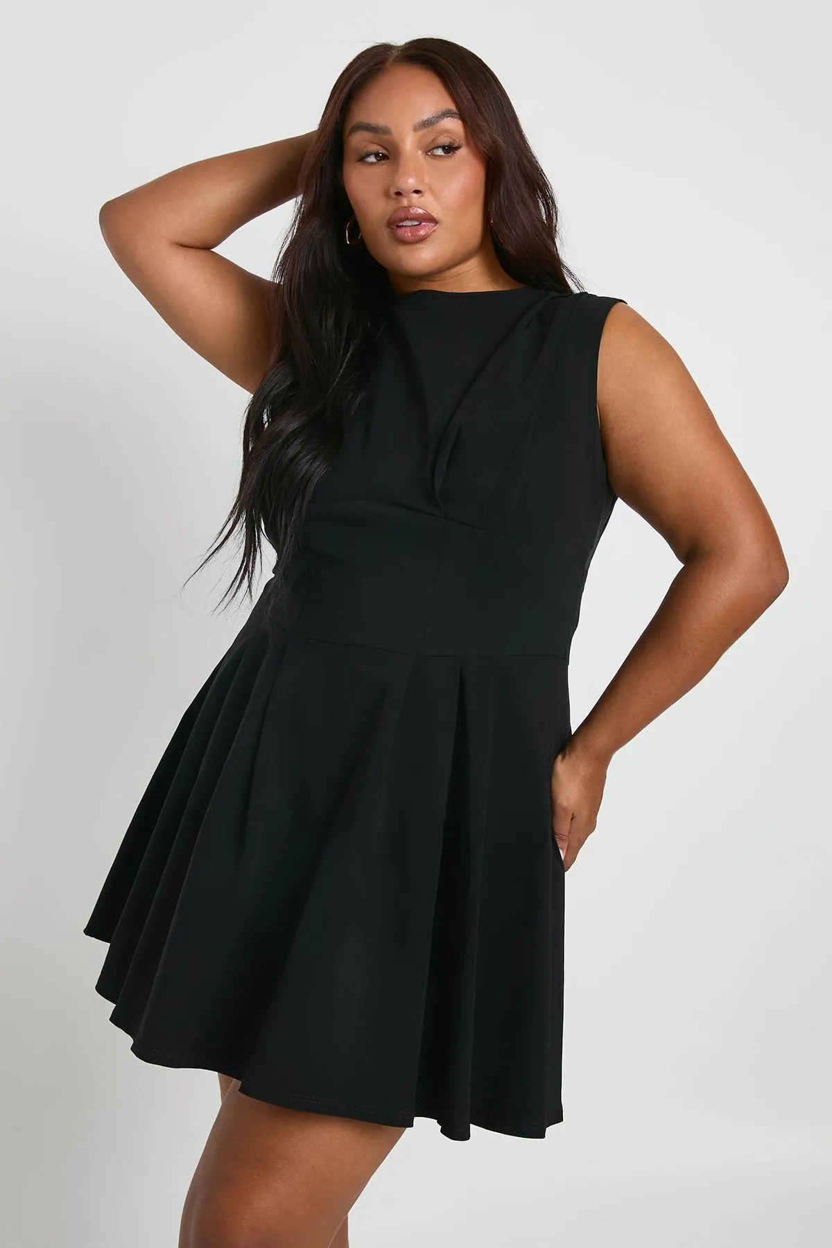 Plus Pleated Front Cap Sleeve Skater