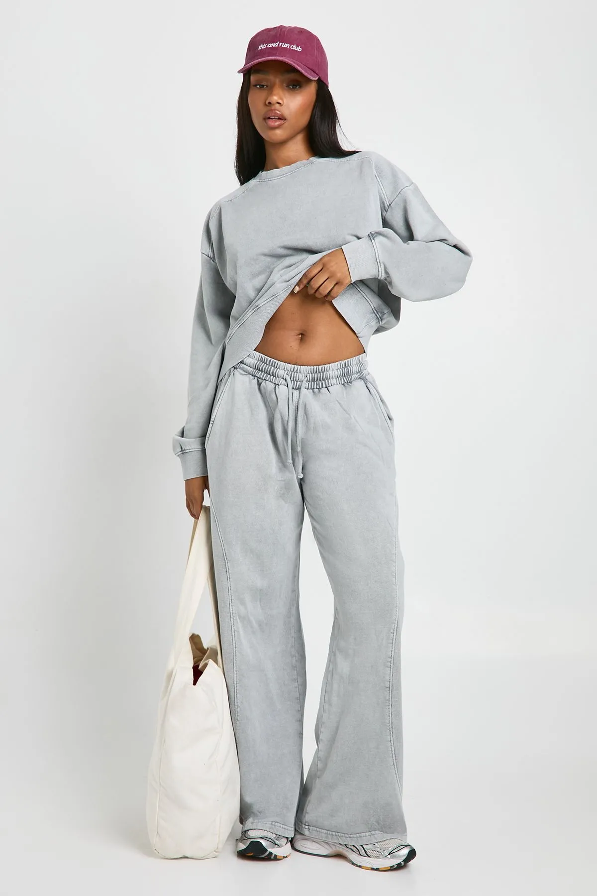 Washed Ribbed Detail Straight Leg Tracksuit