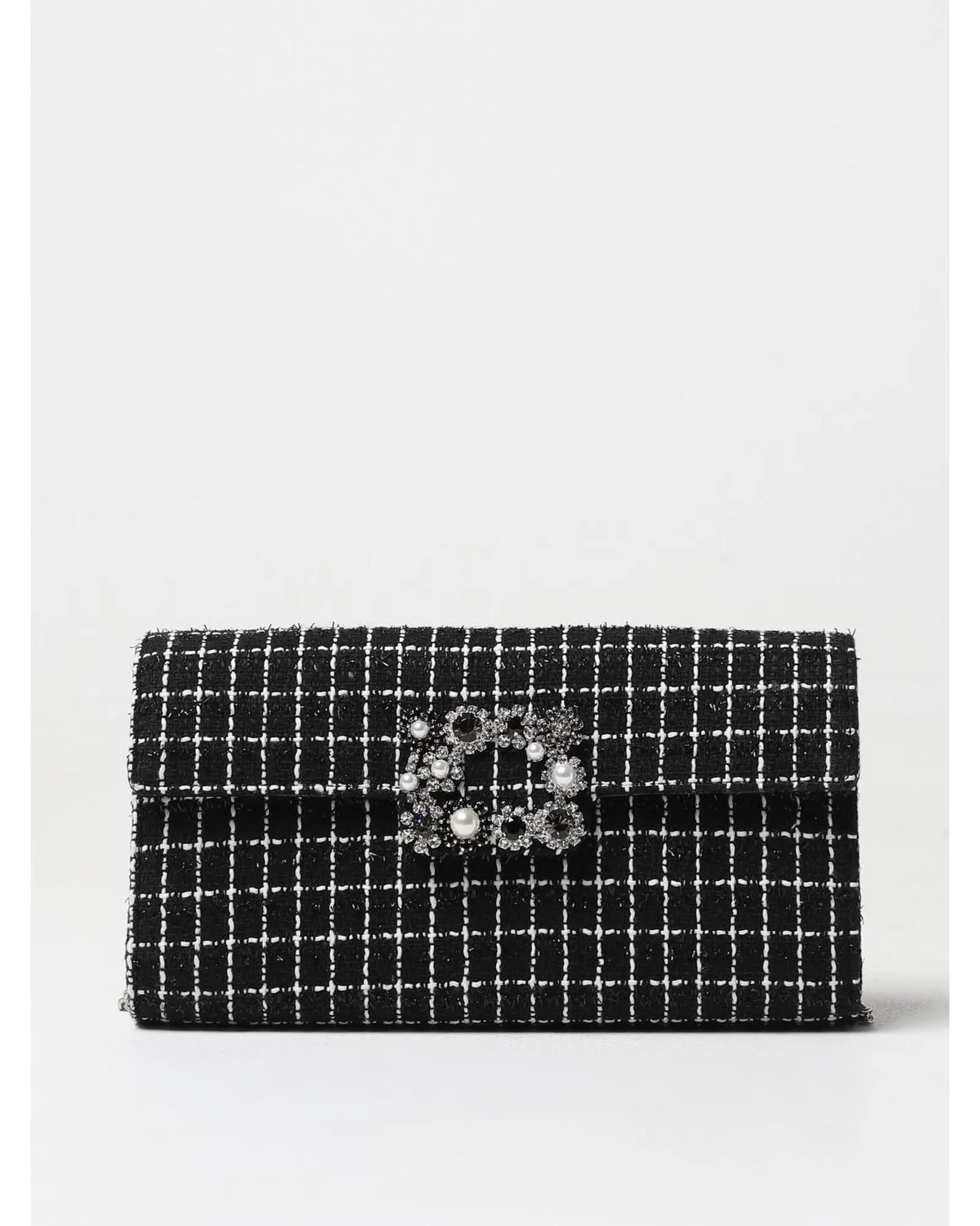 Tweed Clutch Pearl Embellishment- Black Clutches